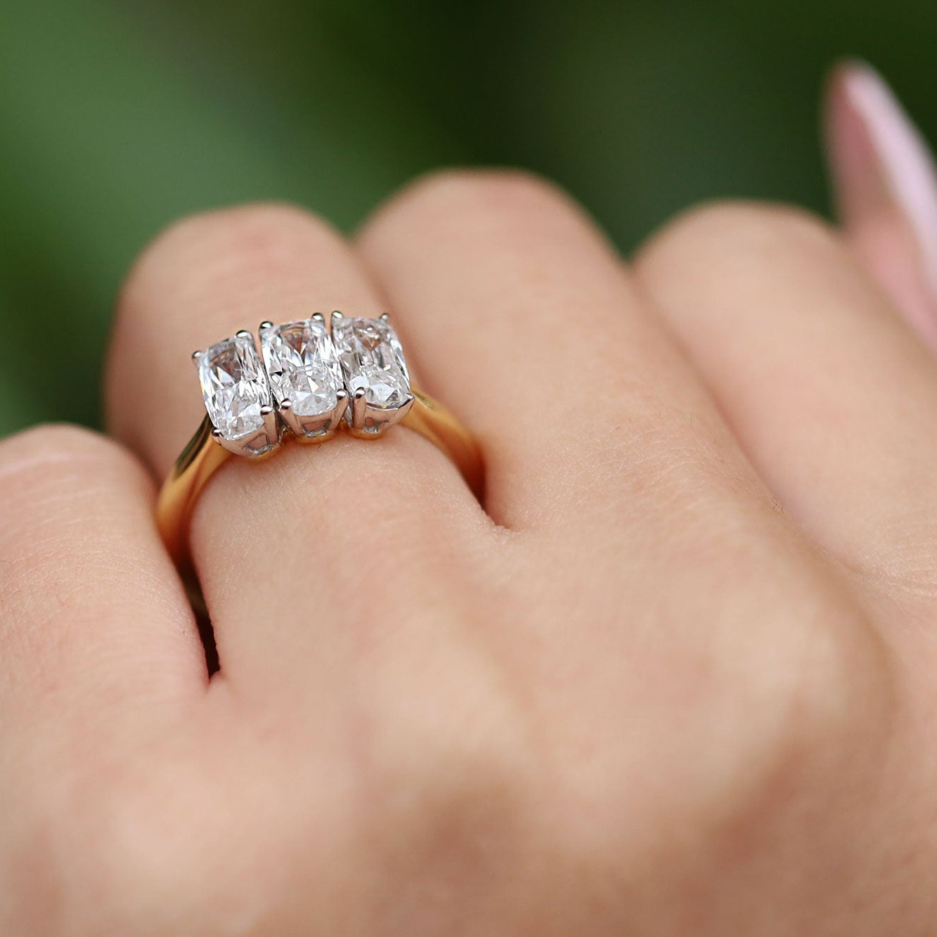 Vintage 1.80 Carat Cushion Cut Diamond 3 Stone Engagement Ring