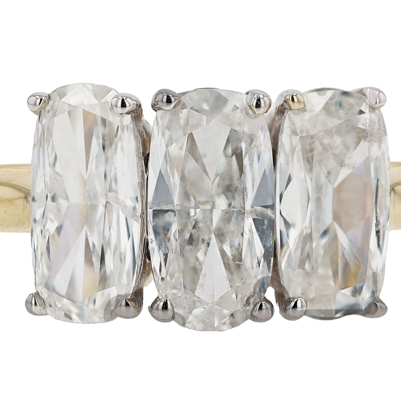 Vintage 1.80 Carat Cushion Cut Diamond 3 Stone Engagement Ring