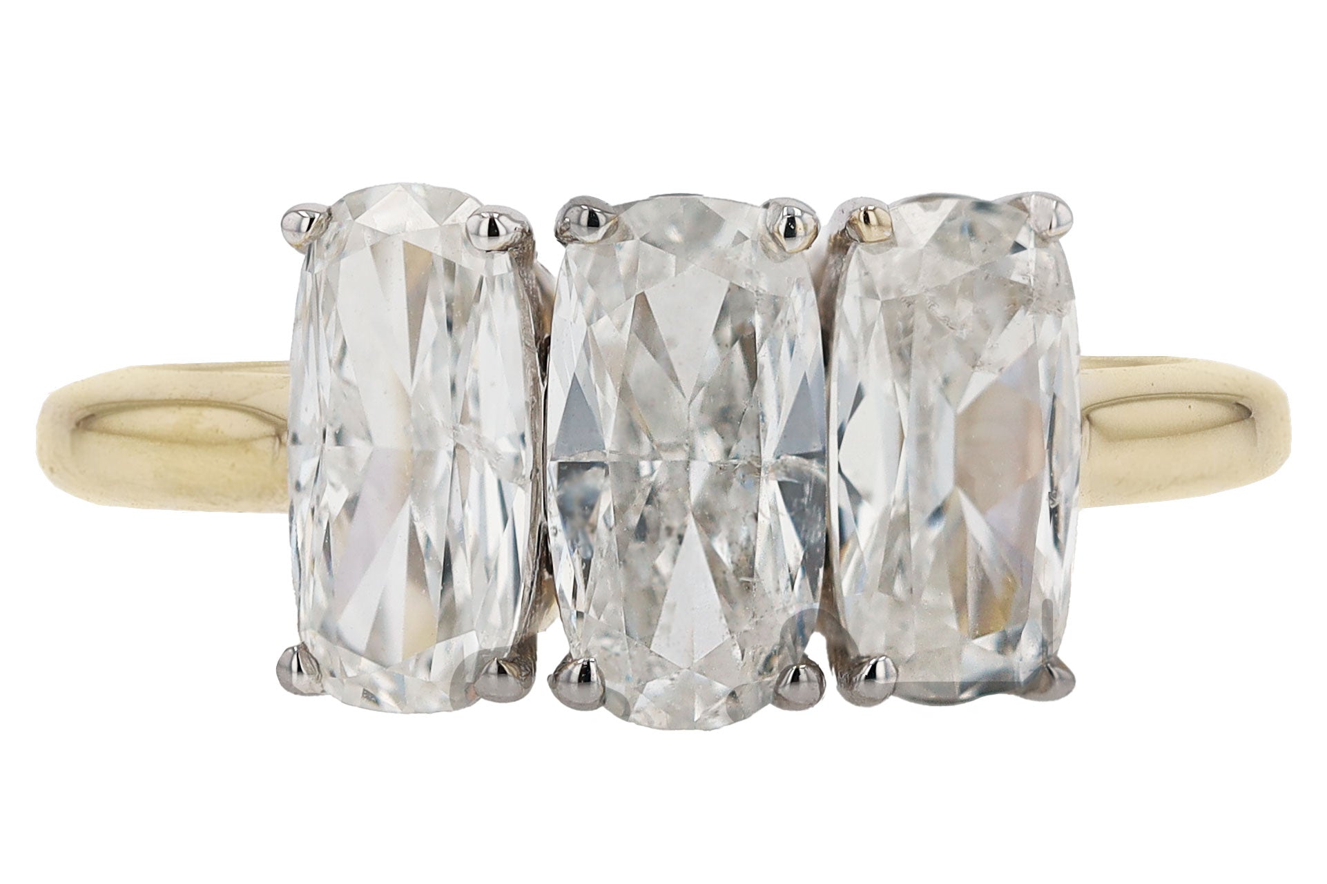 Vintage 1.80 Carat Cushion Cut Diamond 3 Stone Engagement Ring