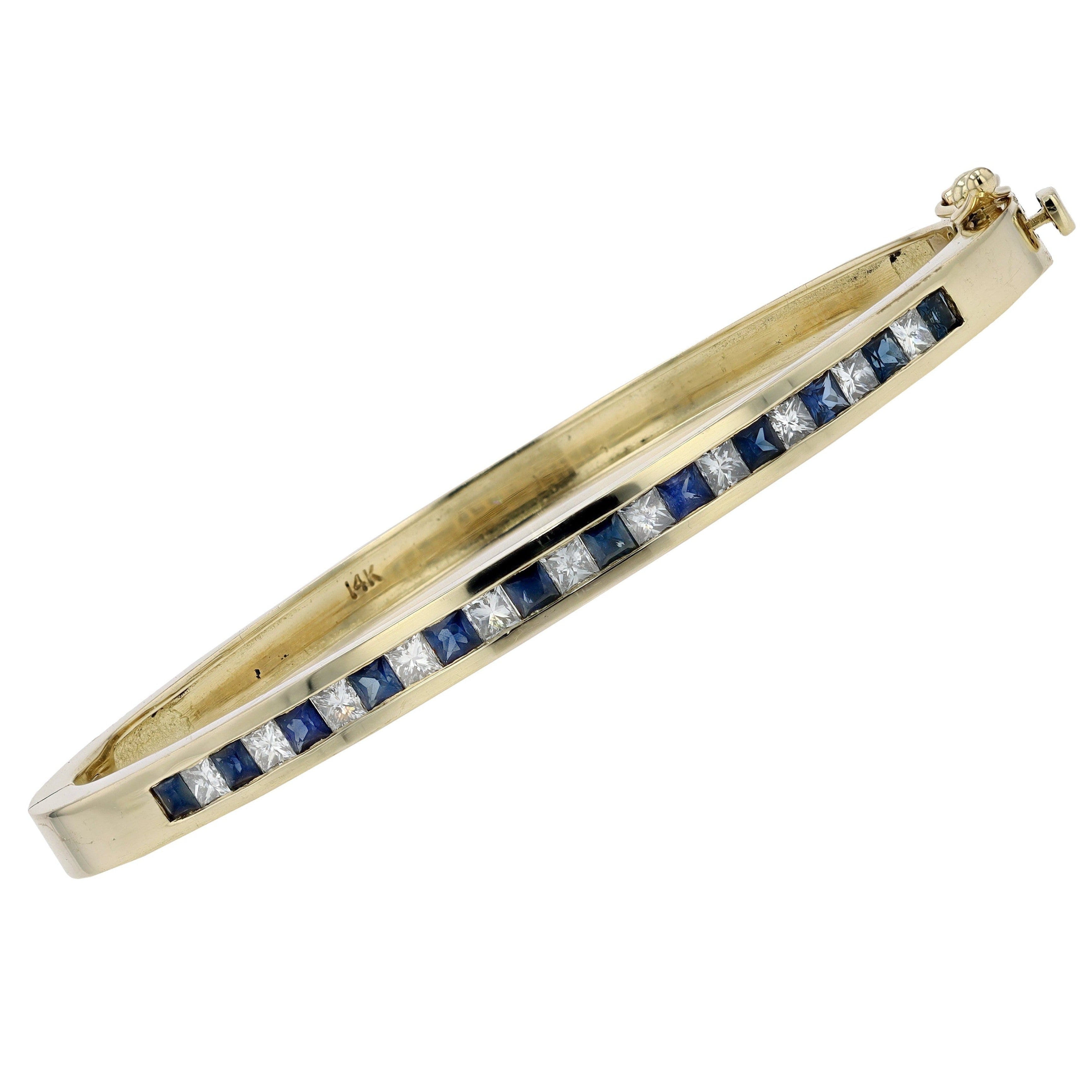 Vintage 2.00 Carat Sapphire and Diamond Yellow Gold Bangle Bracelet