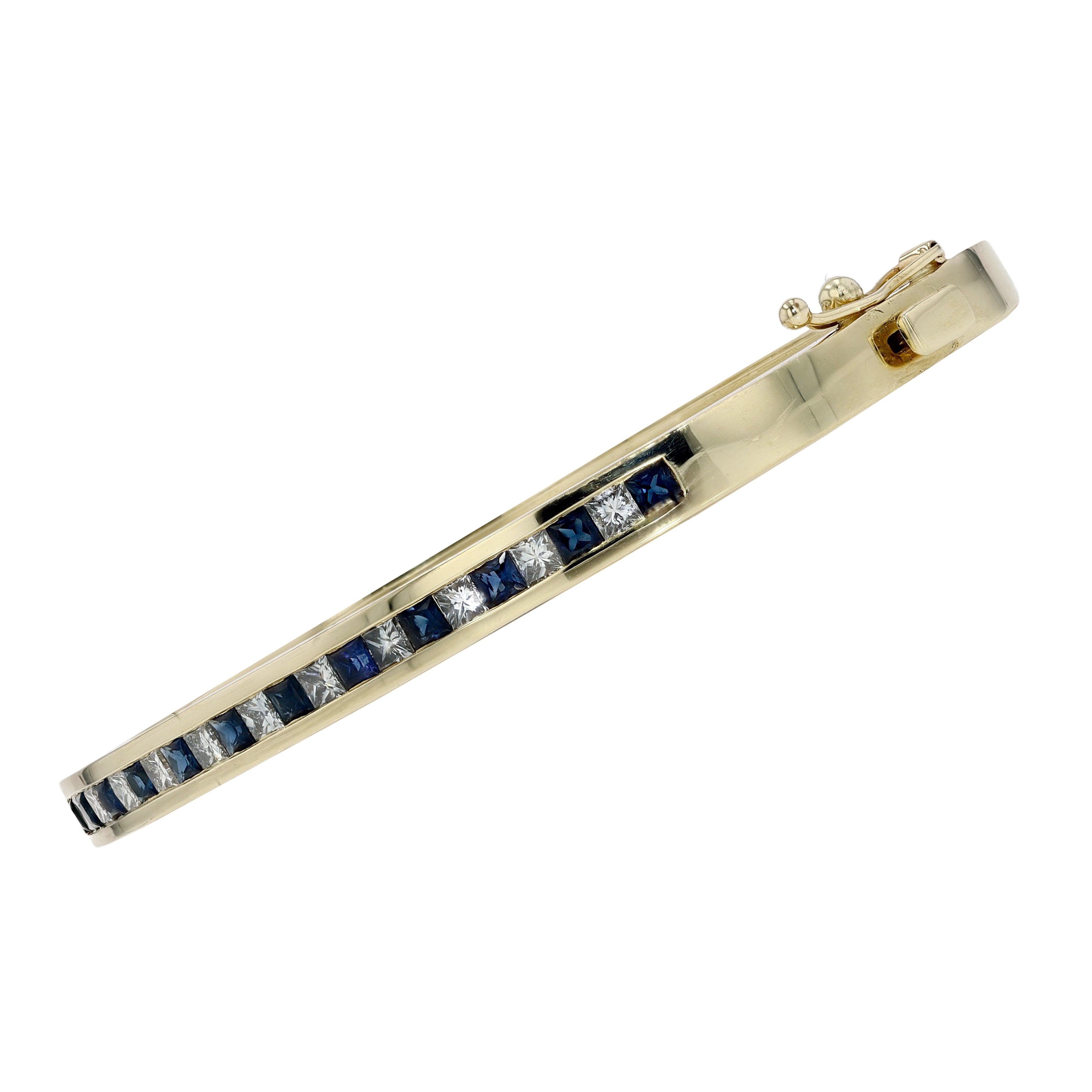 Vintage 2.00 Carat Sapphire and Diamond Yellow Gold Bangle Bracelet