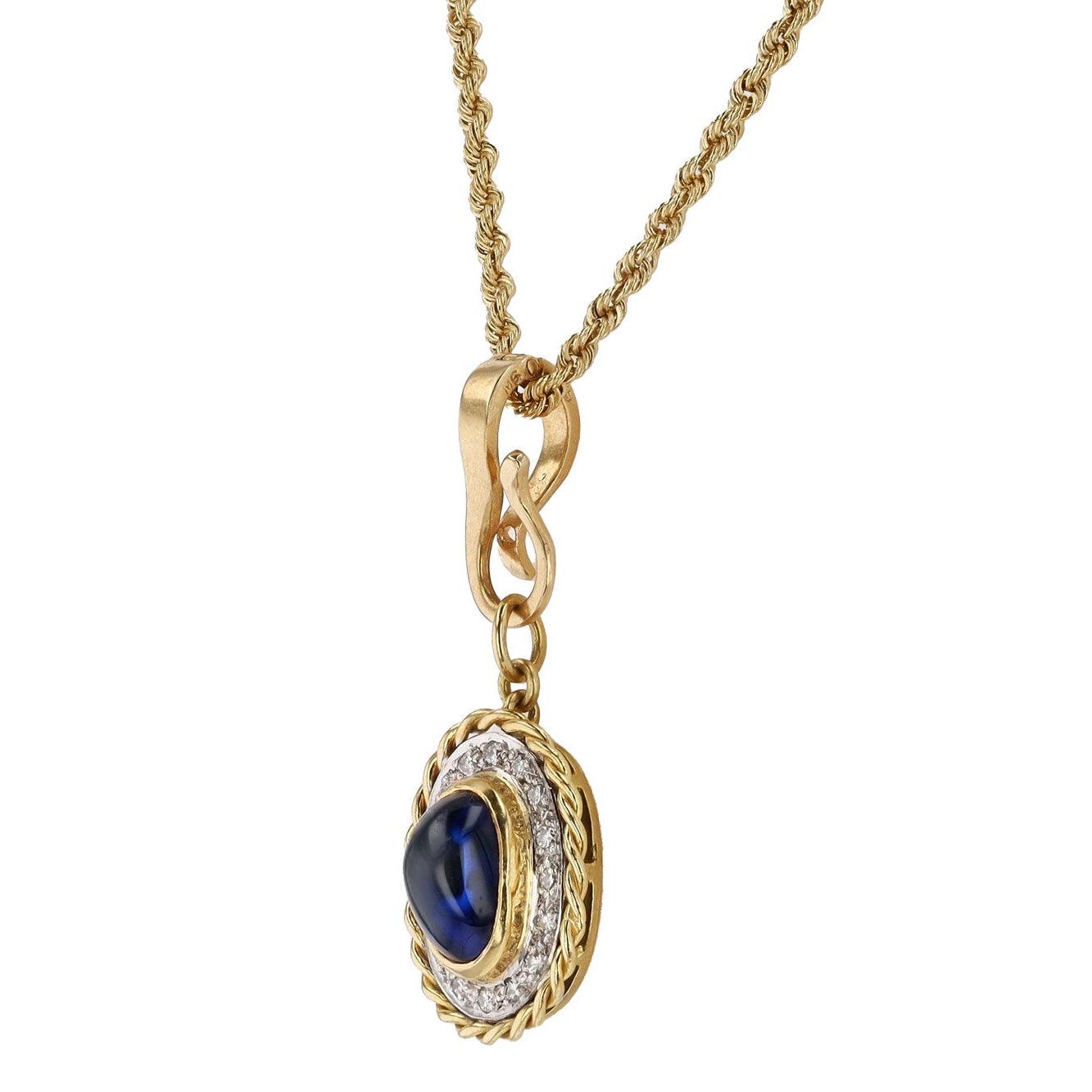 Vintage 2.50 Carat Cabochon Sapphire and Diamond Pendant Enhancer Necklace