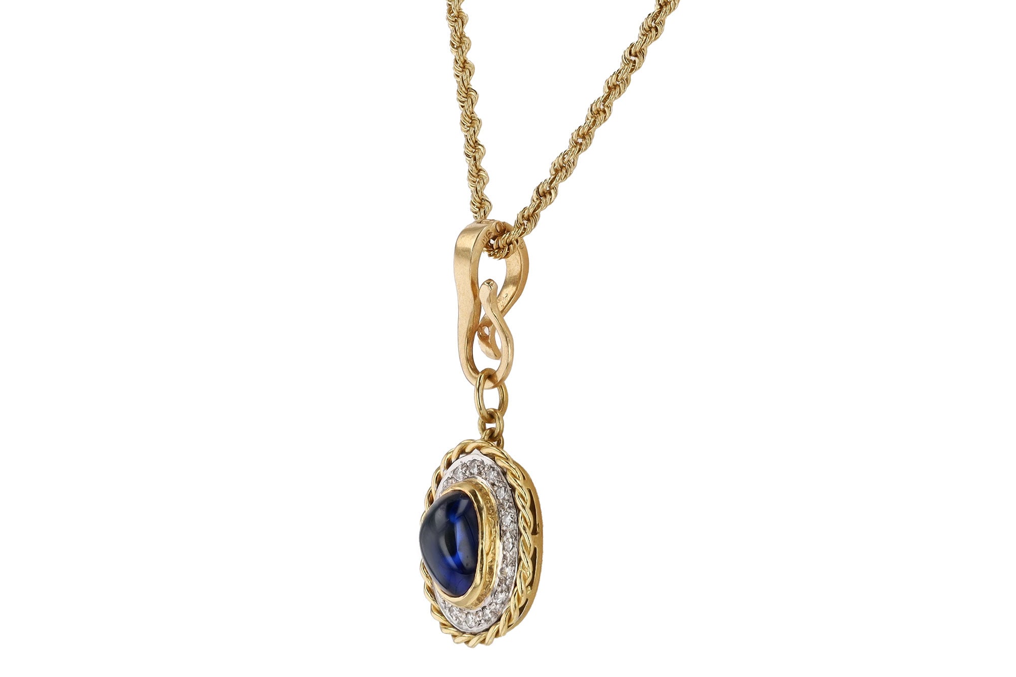 Vintage 2.50 Carat Cabochon Sapphire and Diamond Pendant Enhancer Necklace