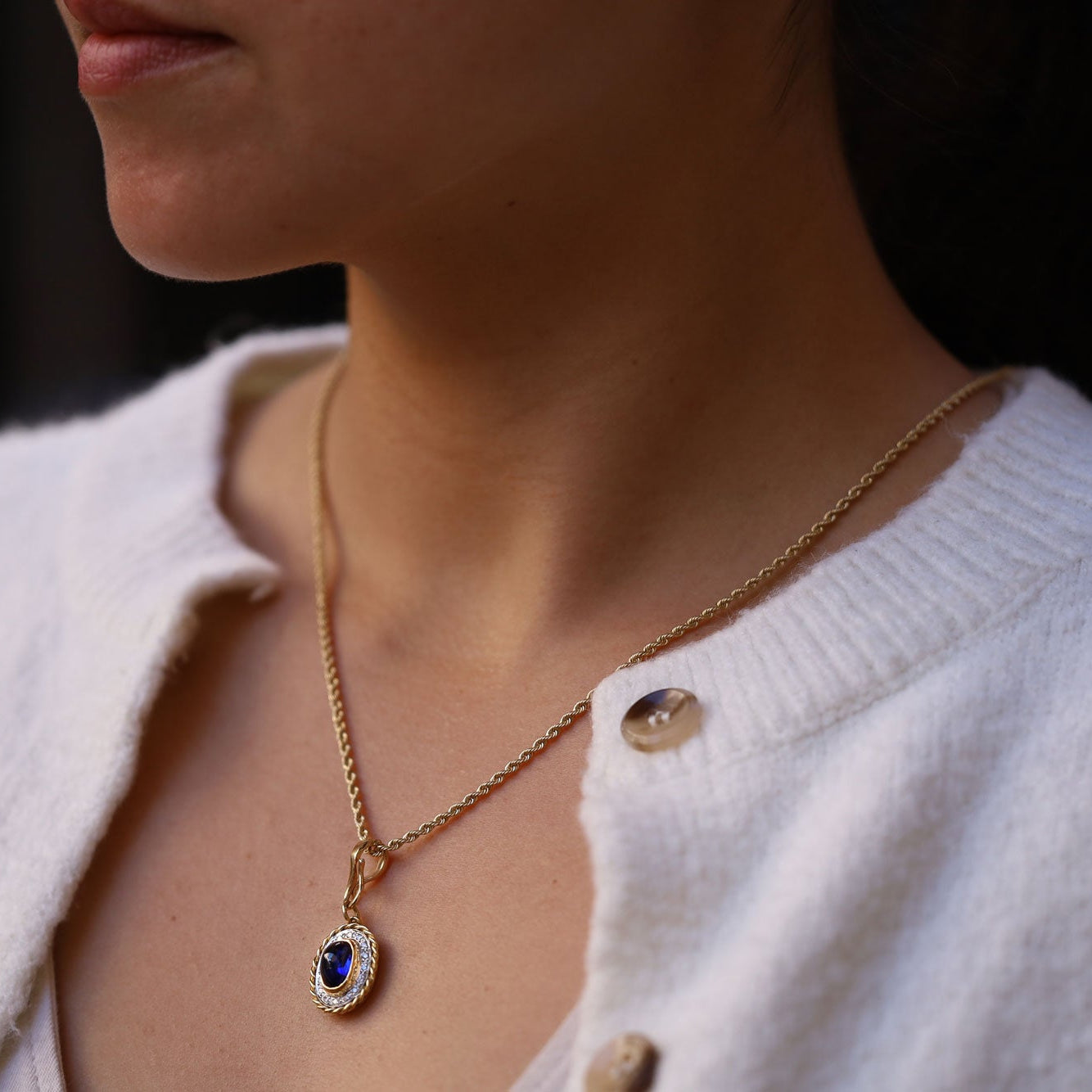 Vintage 2.50 Carat Cabochon Sapphire and Diamond Pendant Enhancer Necklace