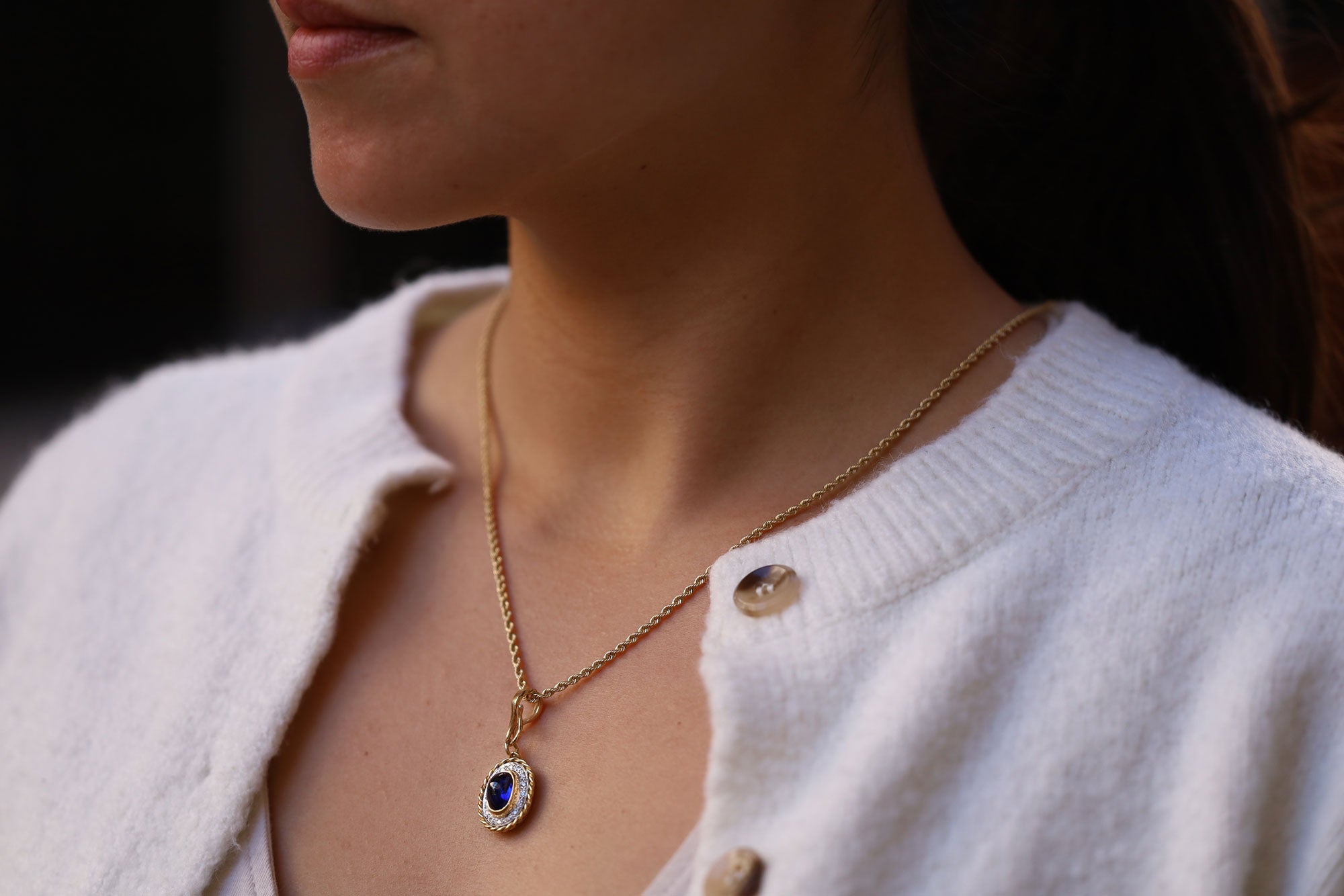 Vintage 2.50 Carat Cabochon Sapphire and Diamond Pendant Enhancer Necklace
