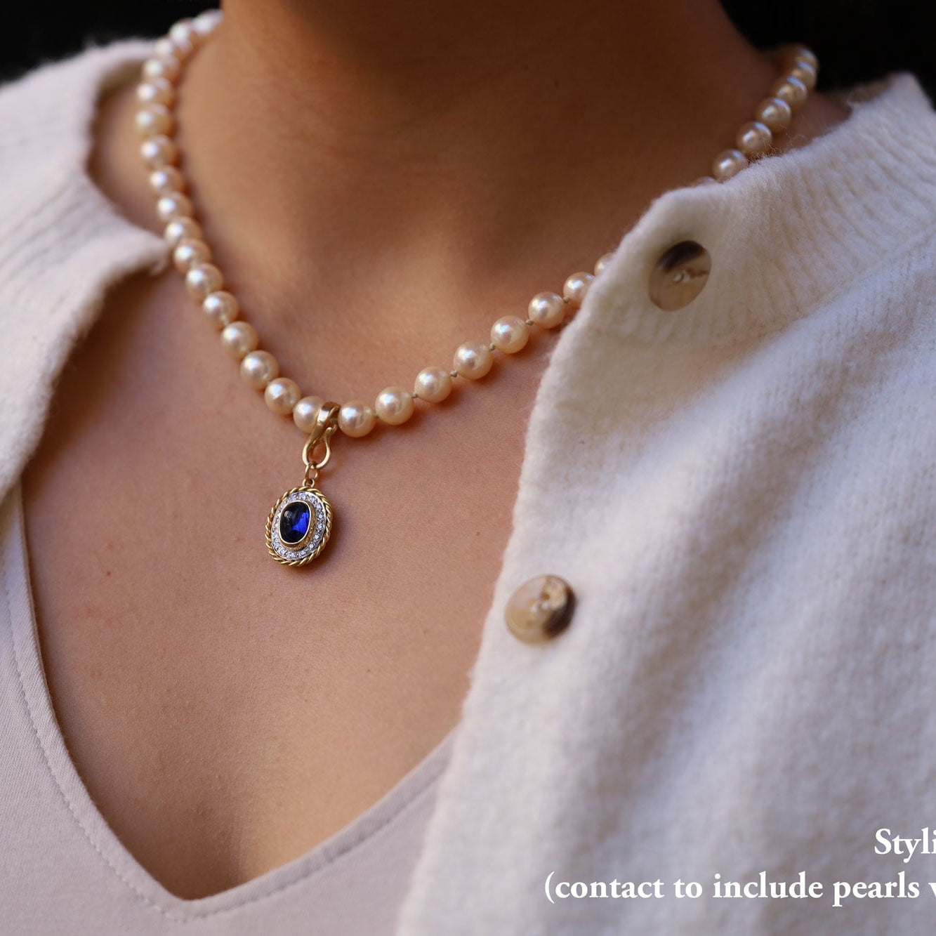 Vintage 2.50 Carat Cabochon Sapphire and Diamond Pendant Enhancer Necklace