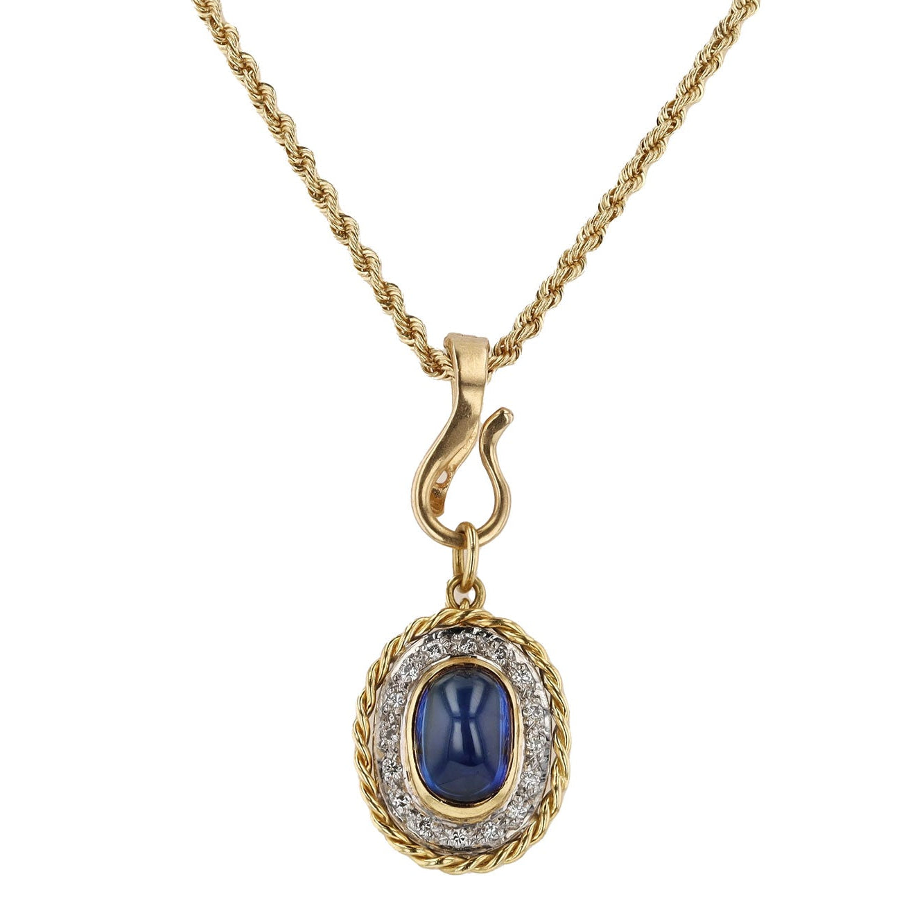 Vintage 2.50 Carat Cabochon Sapphire and Diamond Pendant Enhancer Necklace