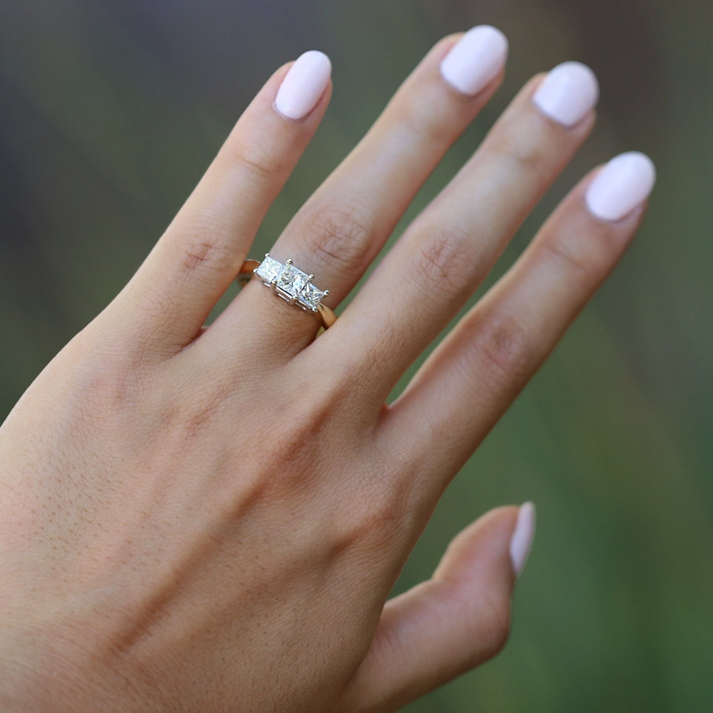 Vintage 3 Stone 1.10 Ctw Princess Cut Diamond Engagement Ring