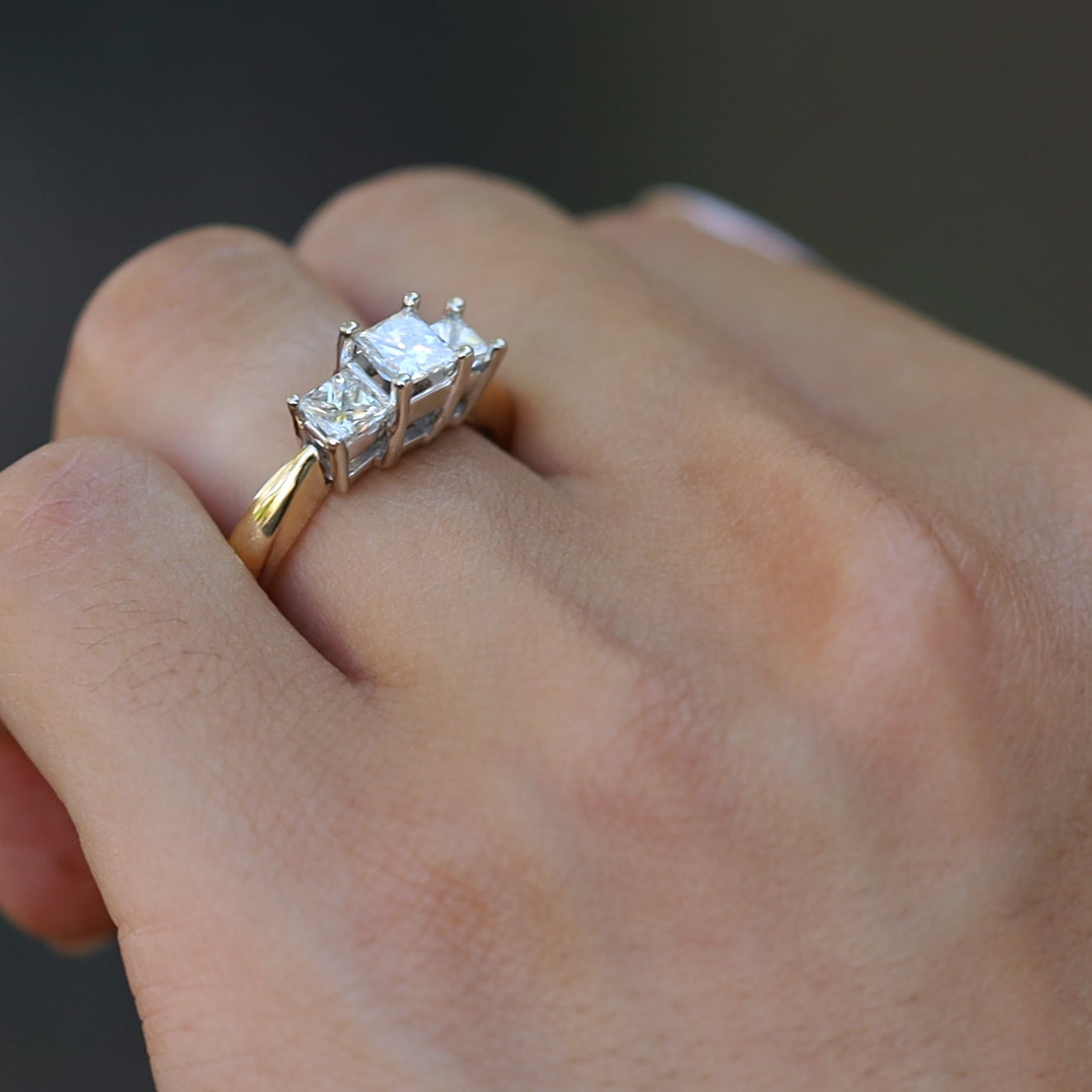 Vintage 3 Stone 1.10 Ctw Princess Cut Diamond Engagement Ring