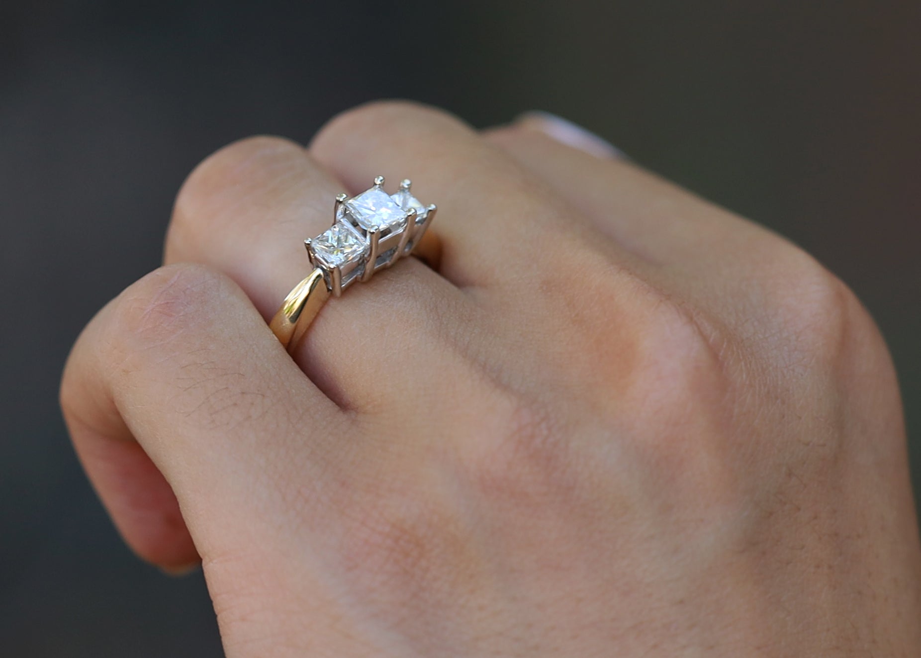 Vintage 3 Stone 1.10 Ctw Princess Cut Diamond Engagement Ring