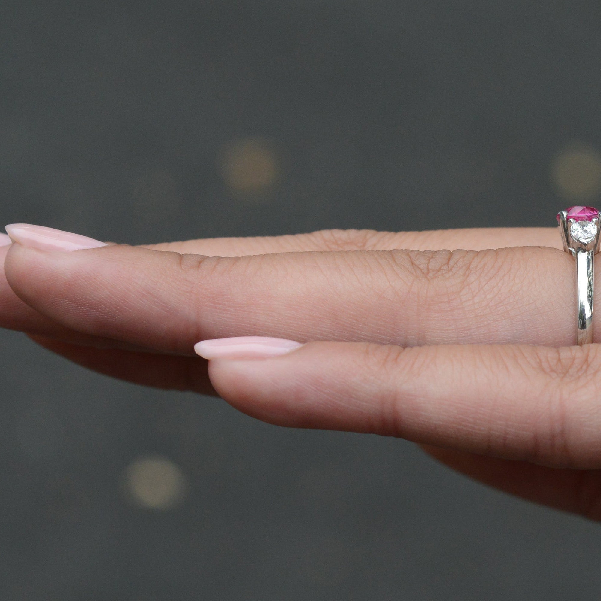 Vintage 3 Stone Ruby Diamond Gemstone Engagement Ring