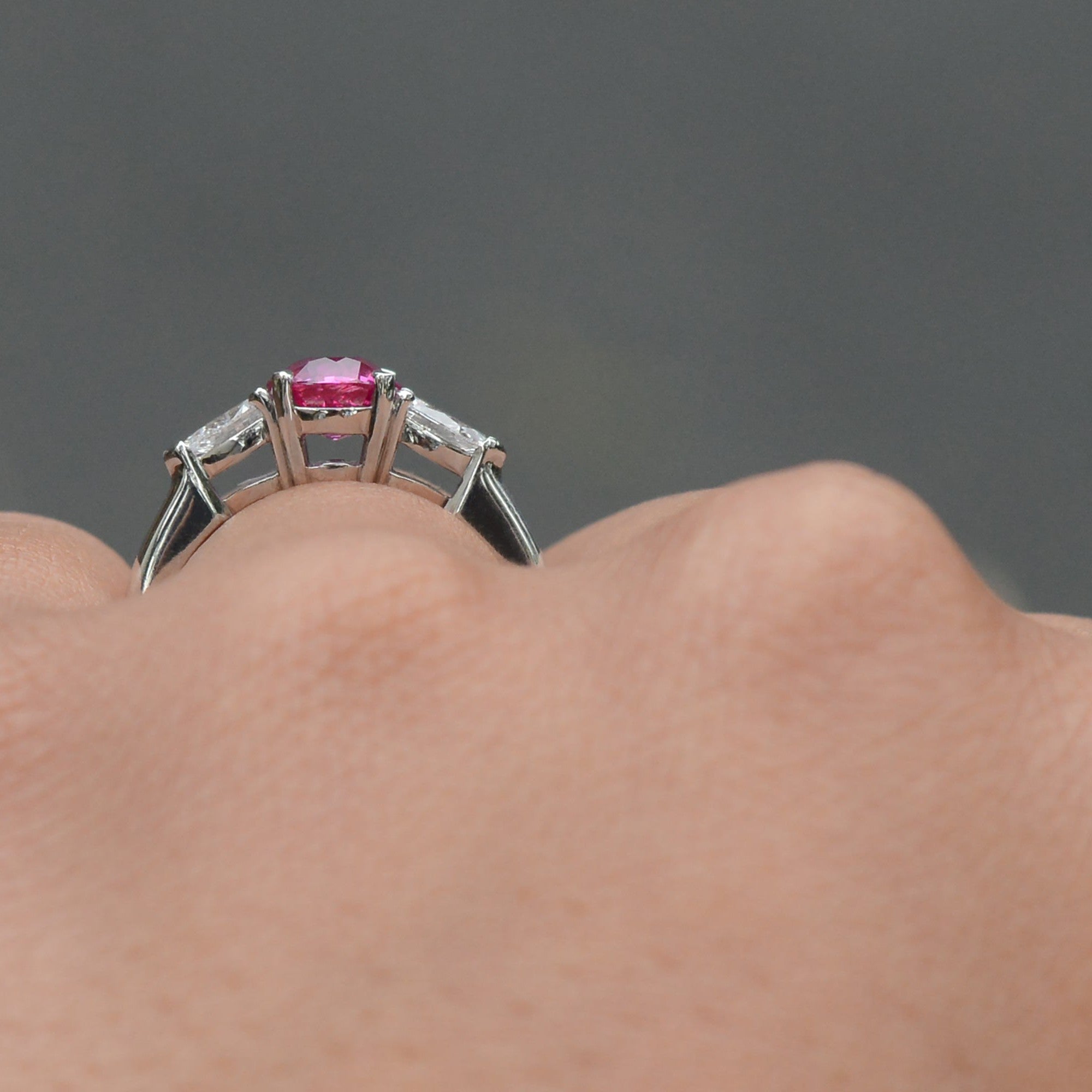 Vintage 3 Stone Ruby Diamond Gemstone Engagement Ring