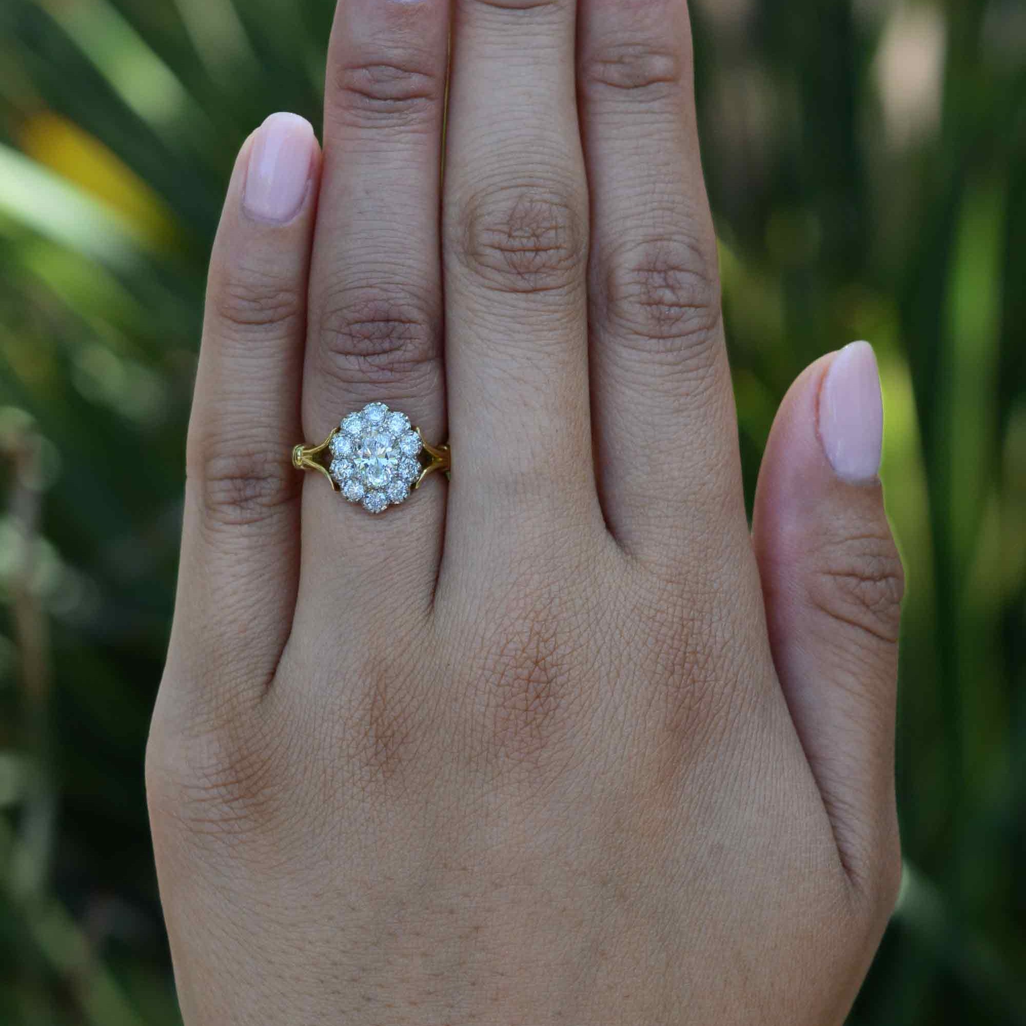 Vintage 3/4 Carat Oval Diamond Halo Engagement Ring