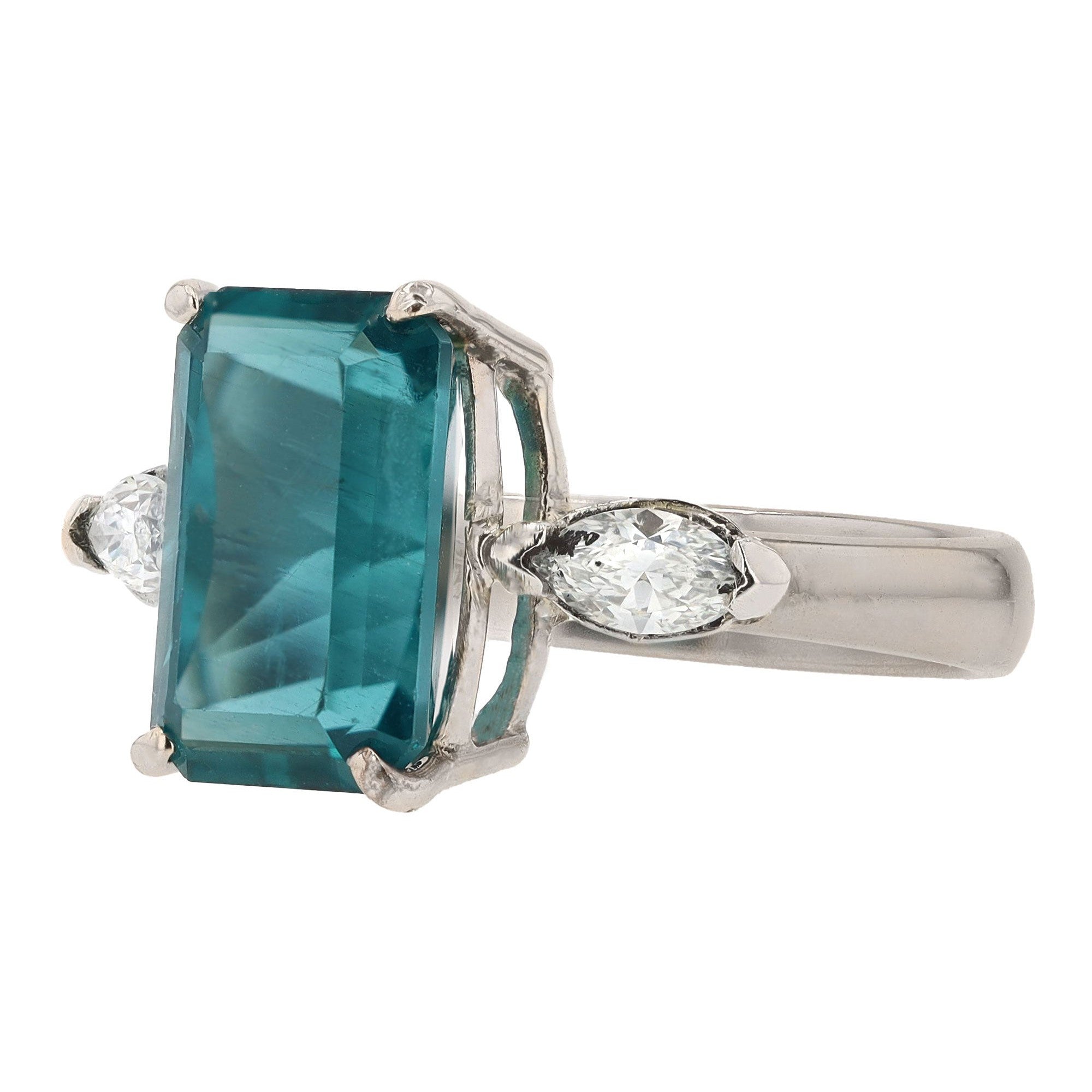 Vintage 3.98 Carat Indicolite Tourmaline and Diamond Engagement Ring