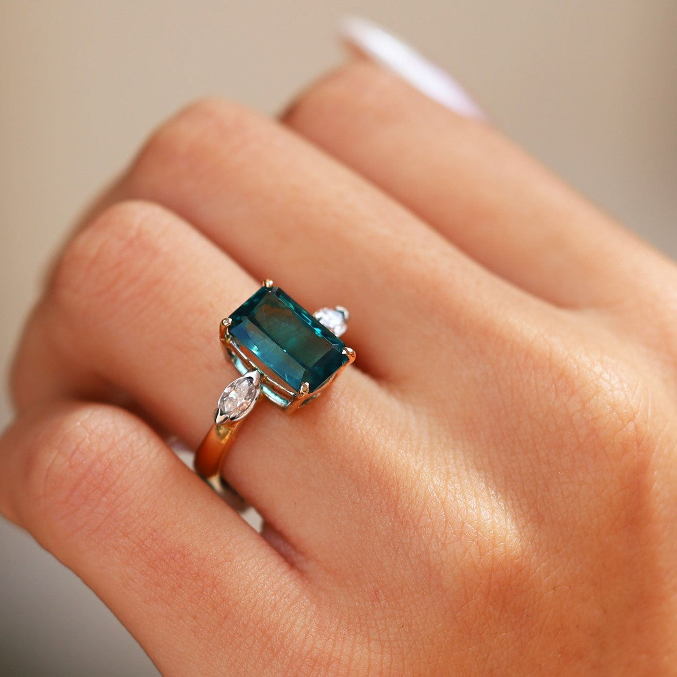 Vintage 3.98 Carat Indicolite Tourmaline and Diamond Engagement Ring