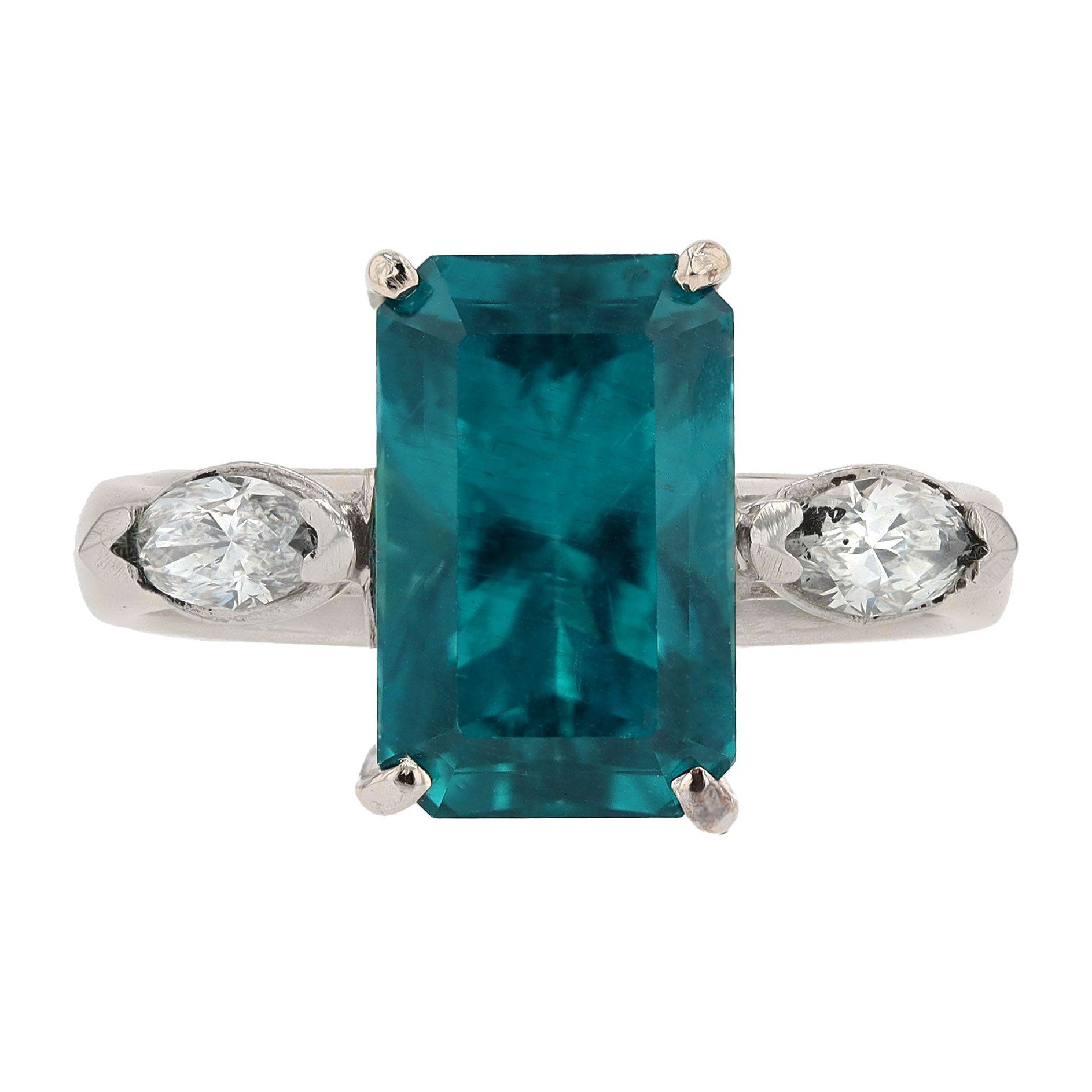 Vintage 3.98 Carat Indicolite Tourmaline and Diamond Engagement Ring