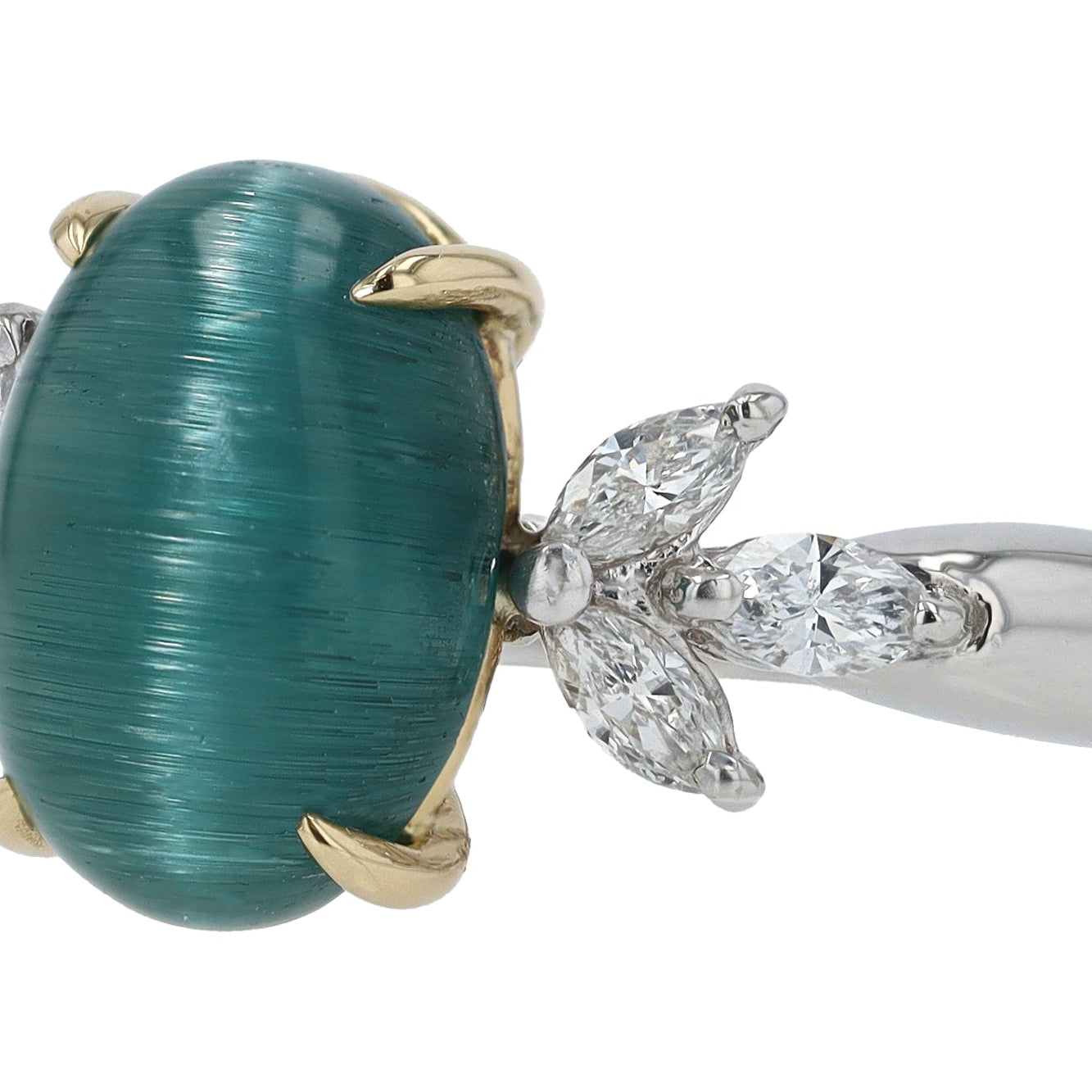 Vintage 4 Carat Cat's Eye Indicolite Tourmaline and Diamond Cocktail Ring