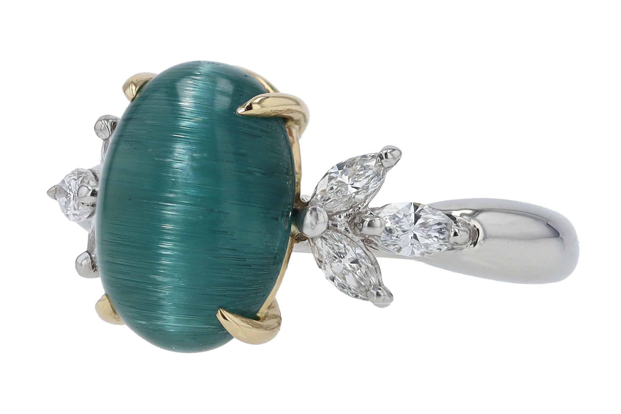 Vintage 4 Carat Cat's Eye Indicolite Tourmaline and Diamond Cocktail Ring