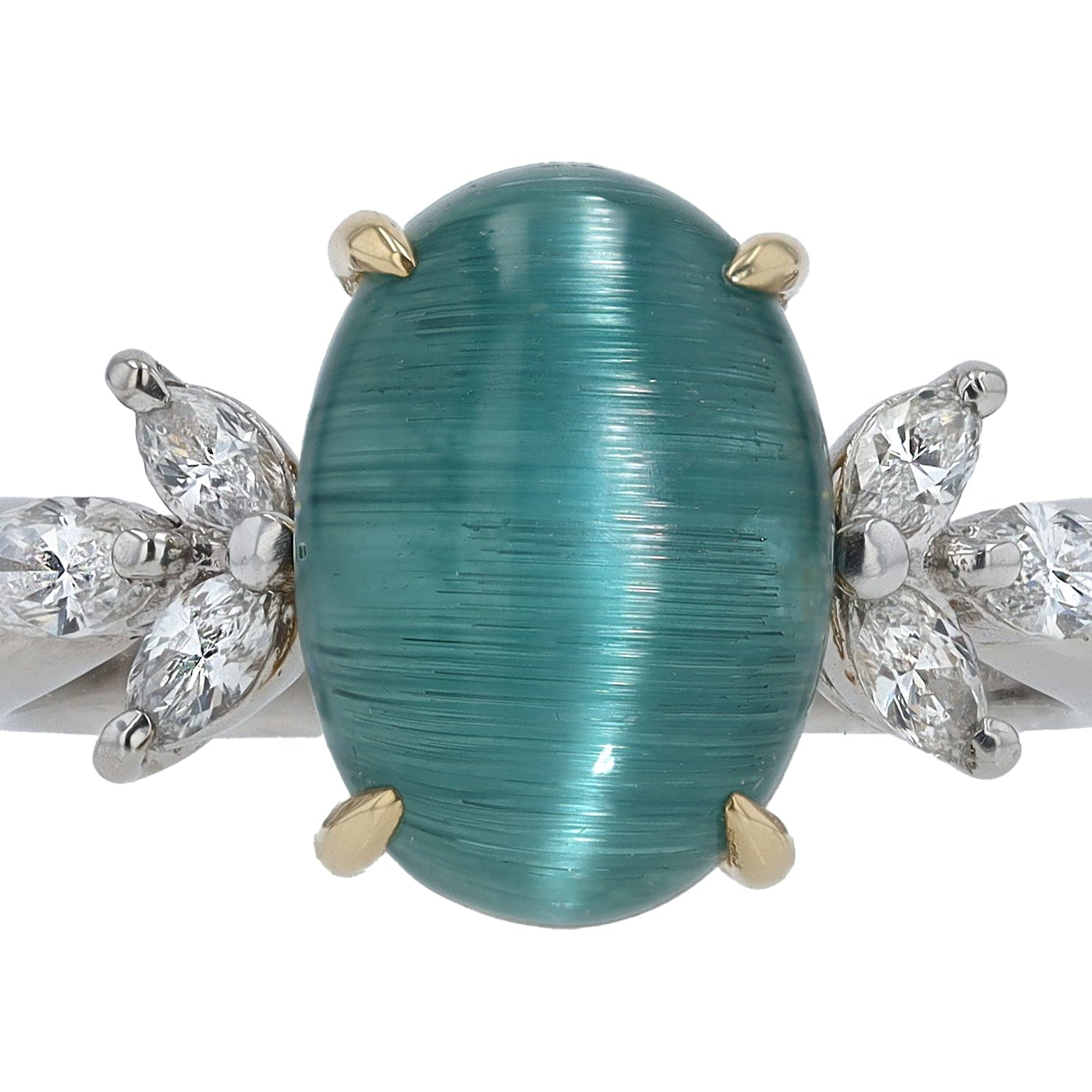 Vintage 4 Carat Cat's Eye Indicolite Tourmaline and Diamond Cocktail Ring
