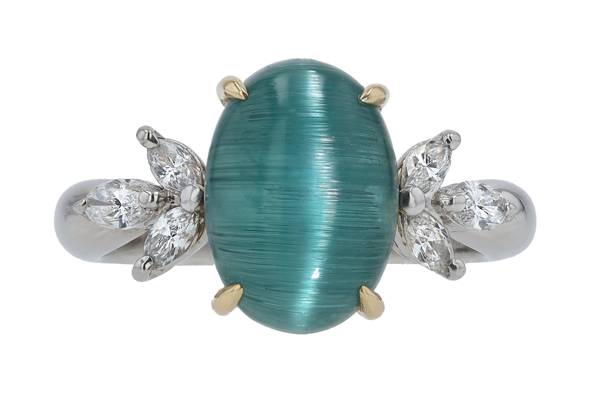 Vintage 4 Carat Cat's Eye Indicolite Tourmaline and Diamond Cocktail Ring
