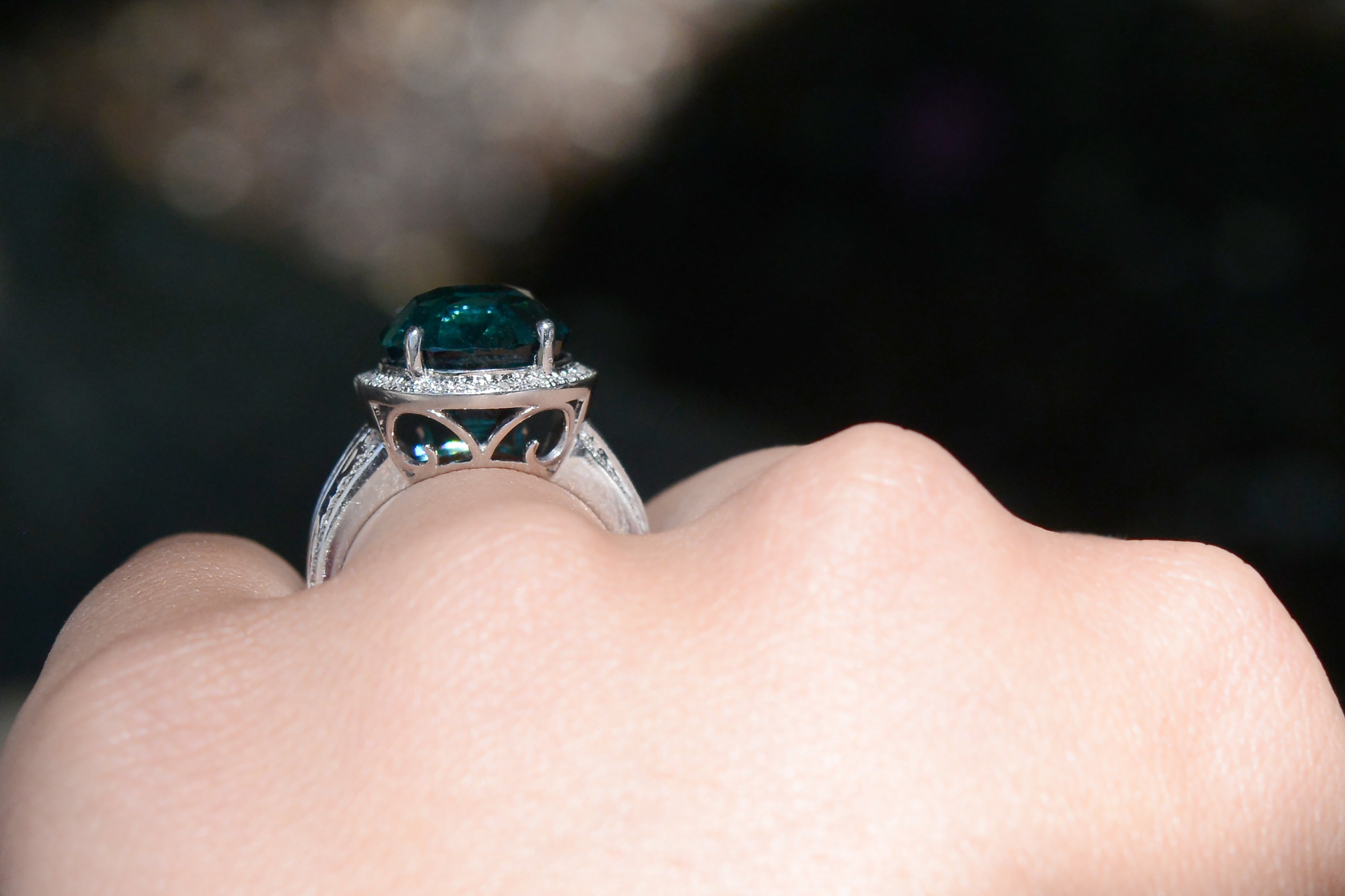 Vintage 9.40 Carat Indicolite Tourmaline and Diamond Cocktail Ring