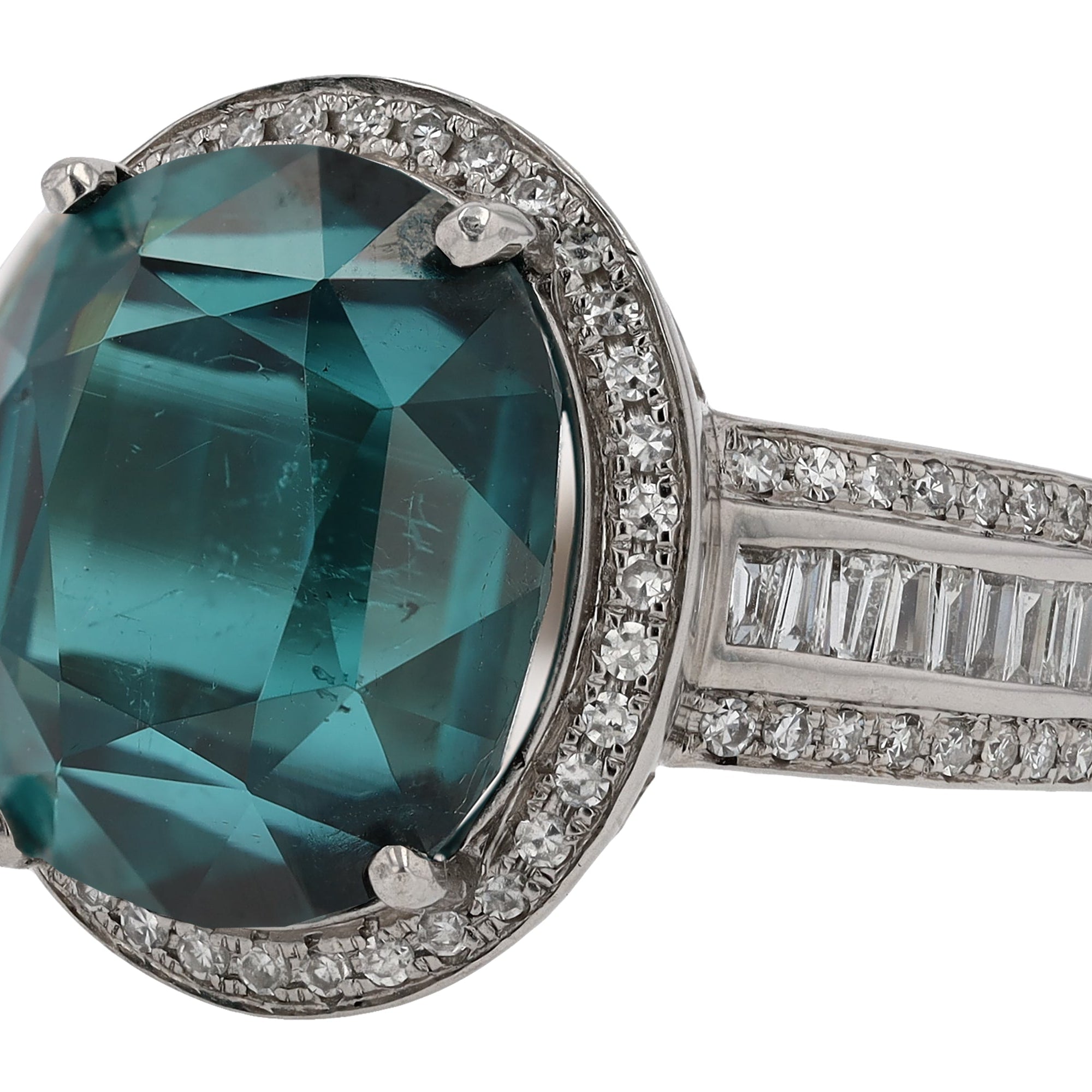 Vintage 9.40 Carat Indicolite Tourmaline and Diamond Cocktail Ring