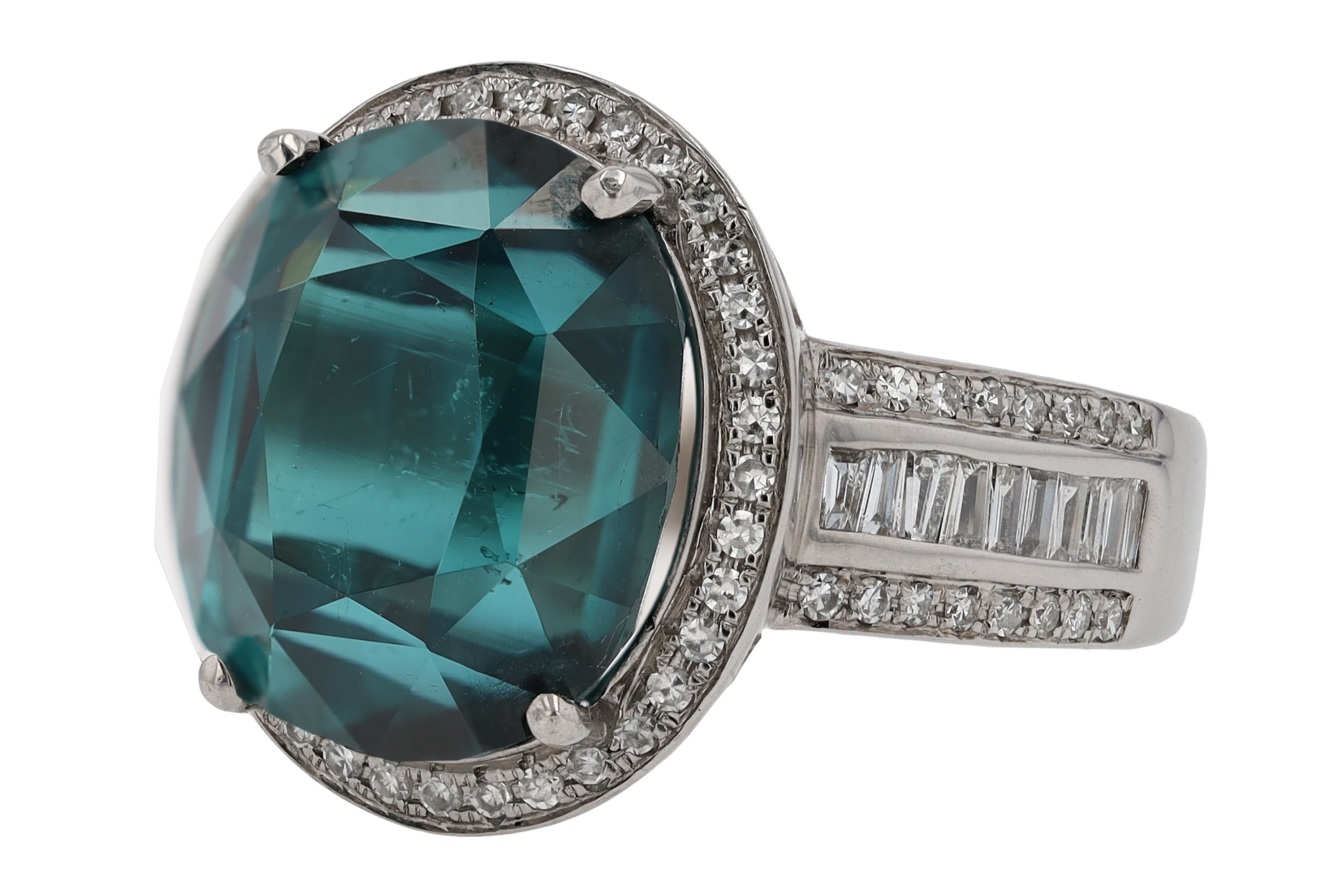 Vintage 9.40 Carat Indicolite Tourmaline and Diamond Cocktail Ring