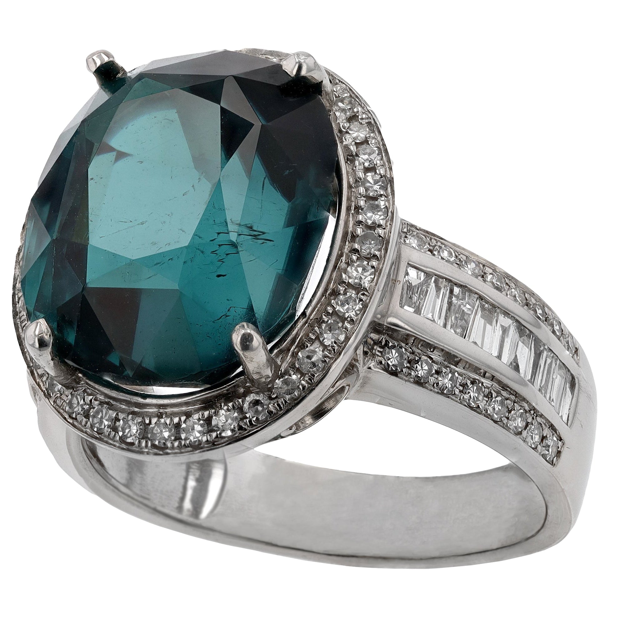 Vintage 9.40 Carat Indicolite Tourmaline and Diamond Cocktail Ring