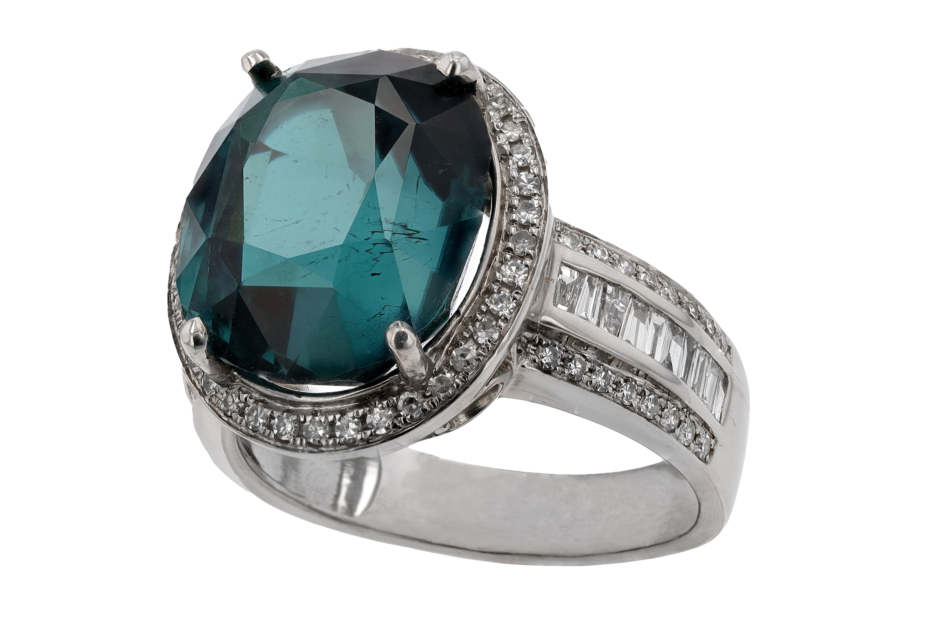 Vintage 9.40 Carat Indicolite Tourmaline and Diamond Cocktail Ring