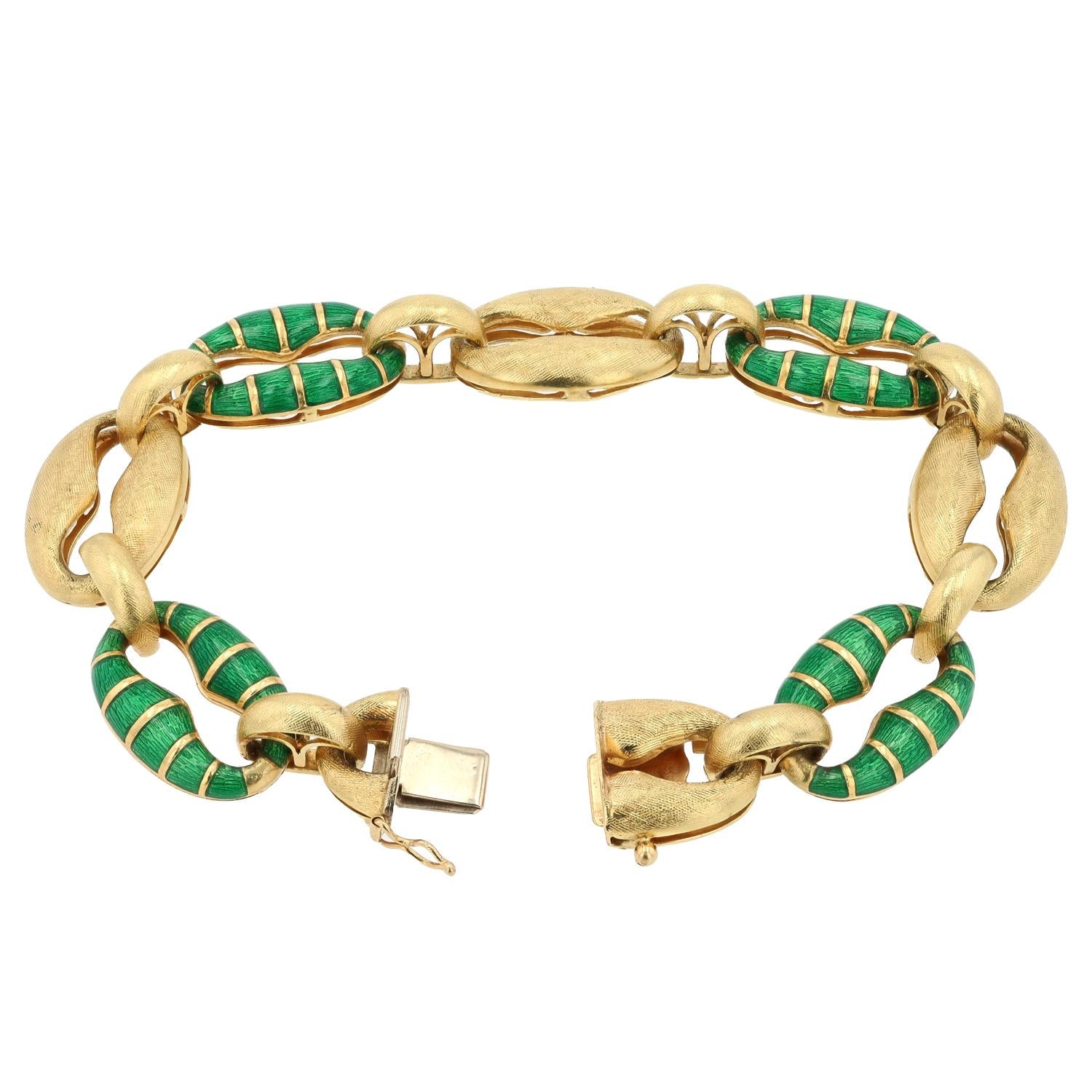 Retro Italian 18k Gold and Enamel Heavy Link Bracelet