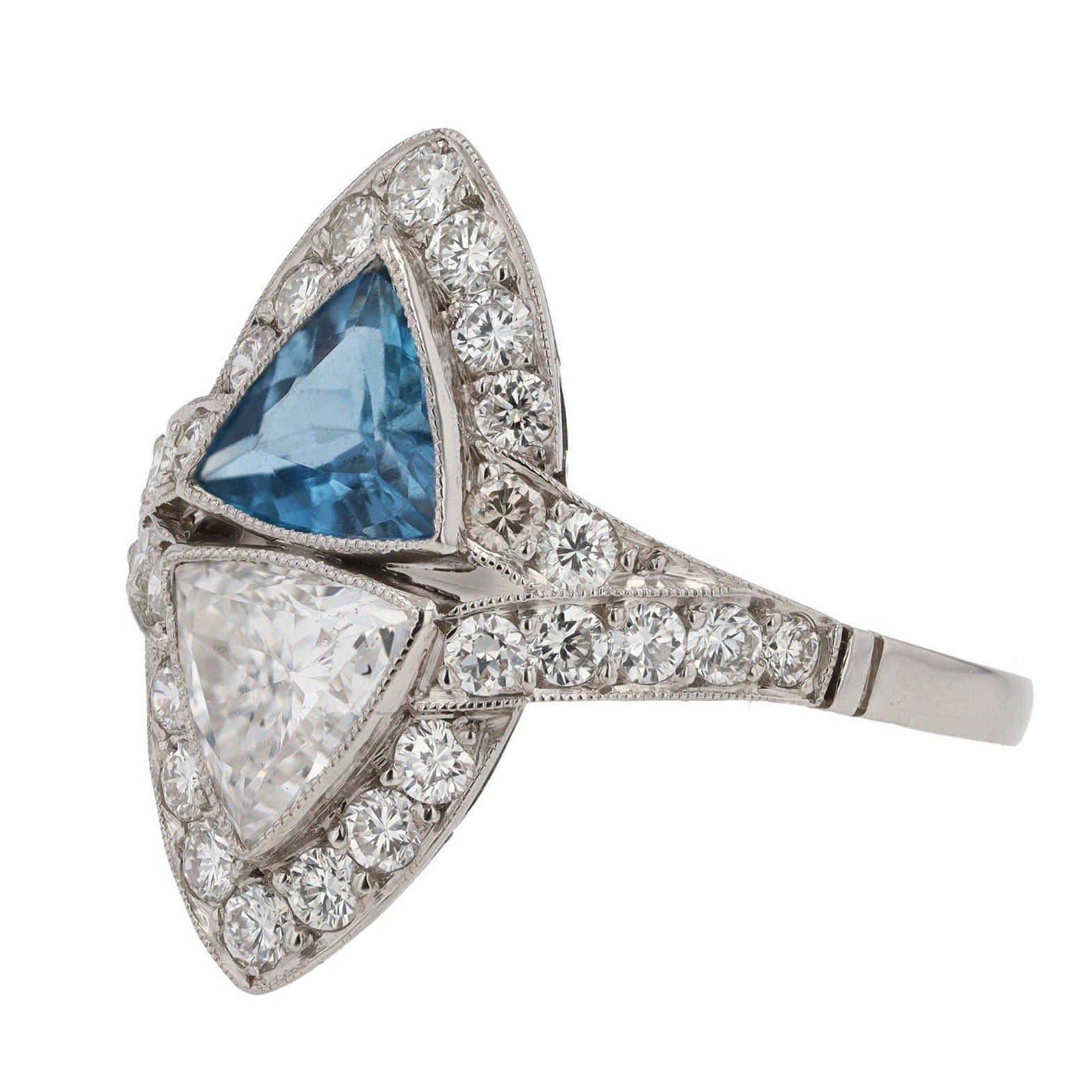 Vintage Aquamarine and Diamond Toi et Moi Two Stone Ring