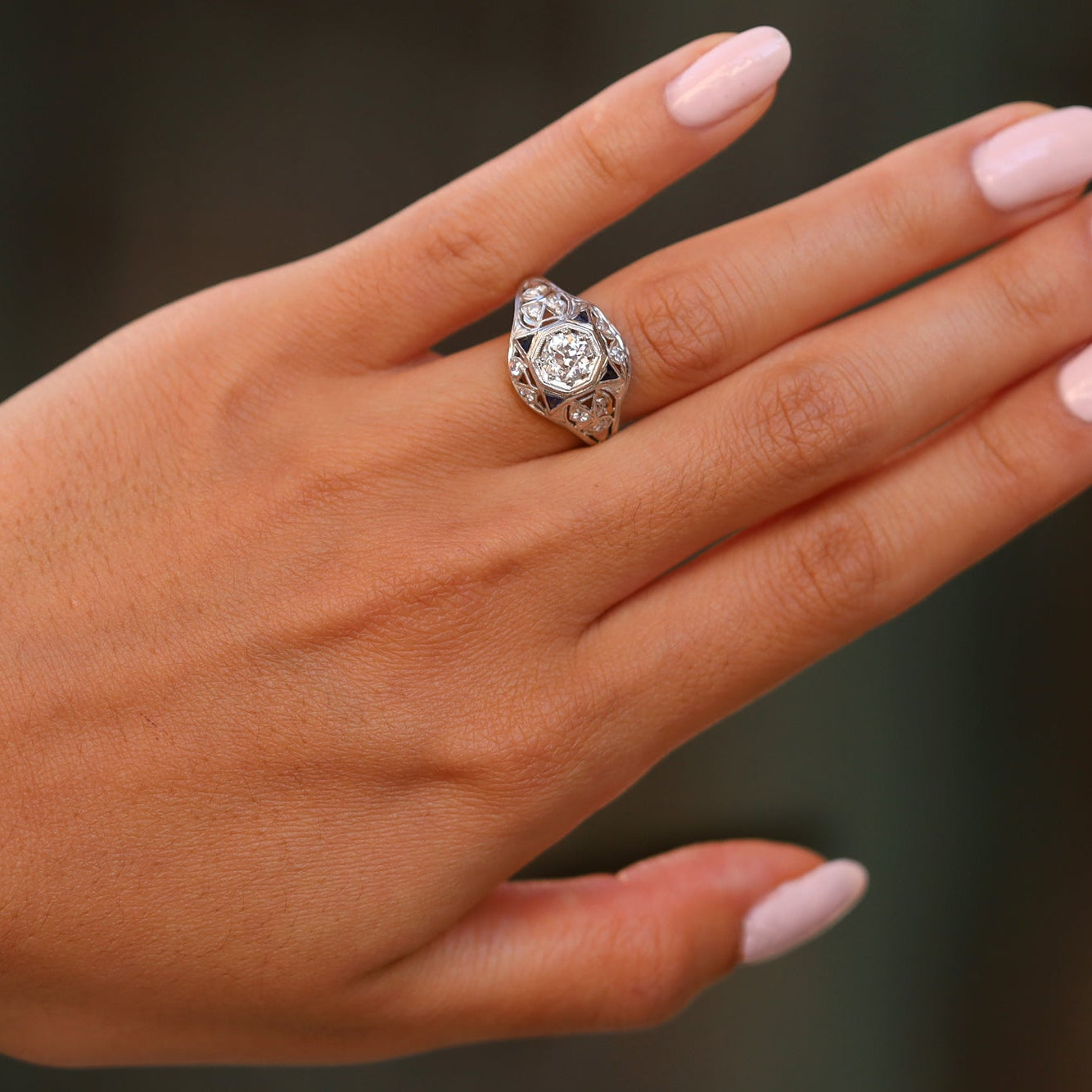 Vintage Art Deco Filigree European Cut Diamond Dome Engagement Ring