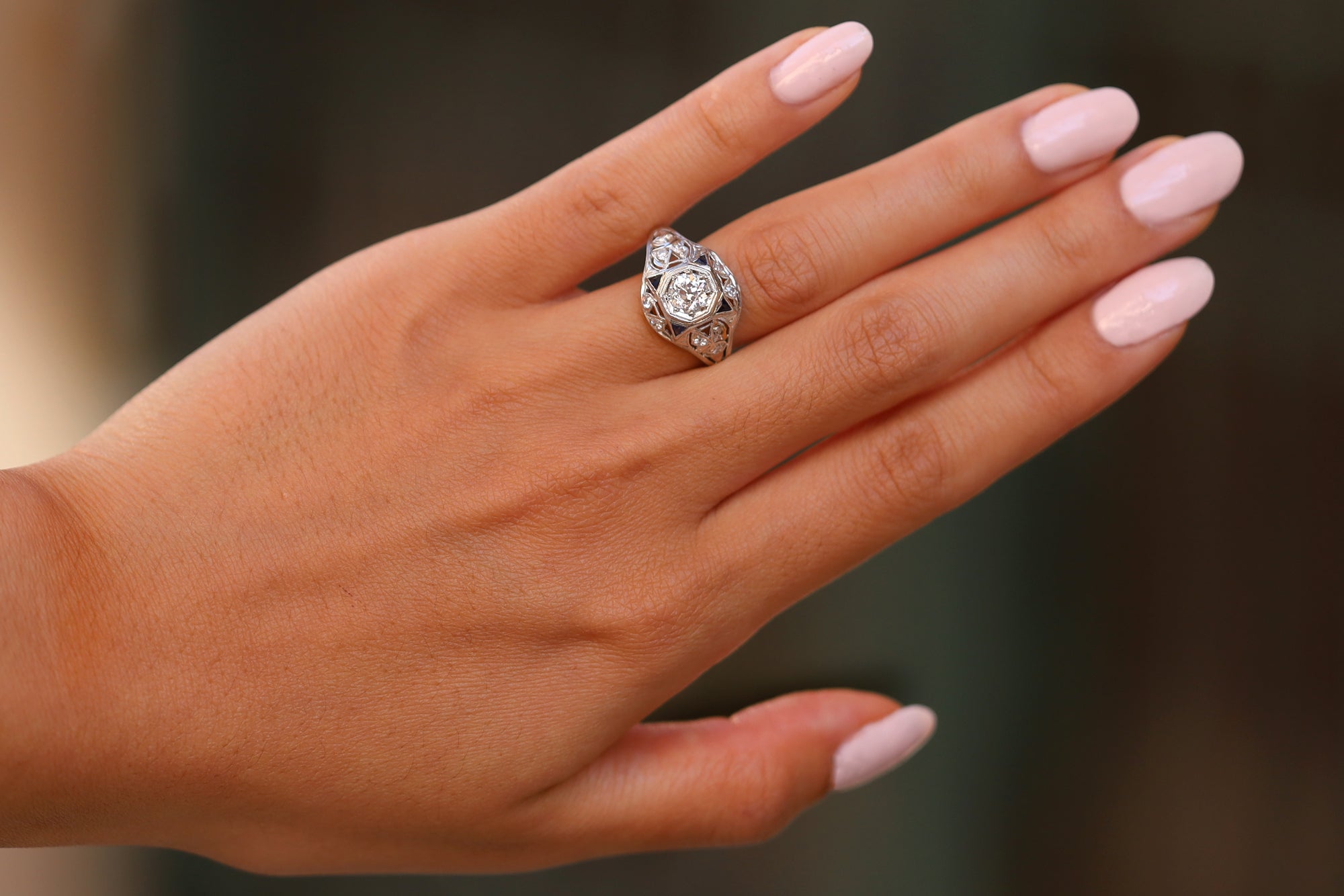 Vintage Art Deco Filigree European Cut Diamond Dome Engagement Ring