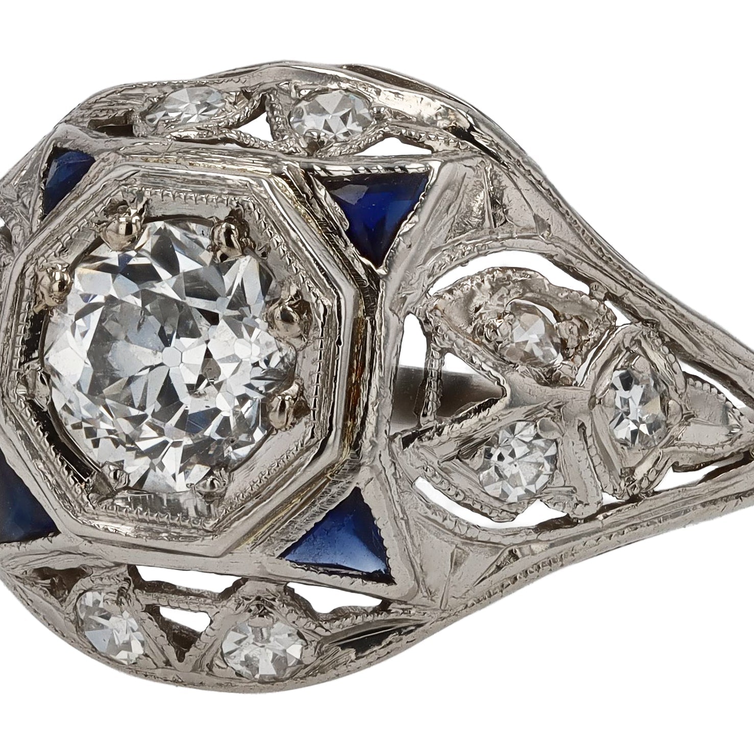 Vintage Art Deco Filigree European Cut Diamond Dome Engagement Ring