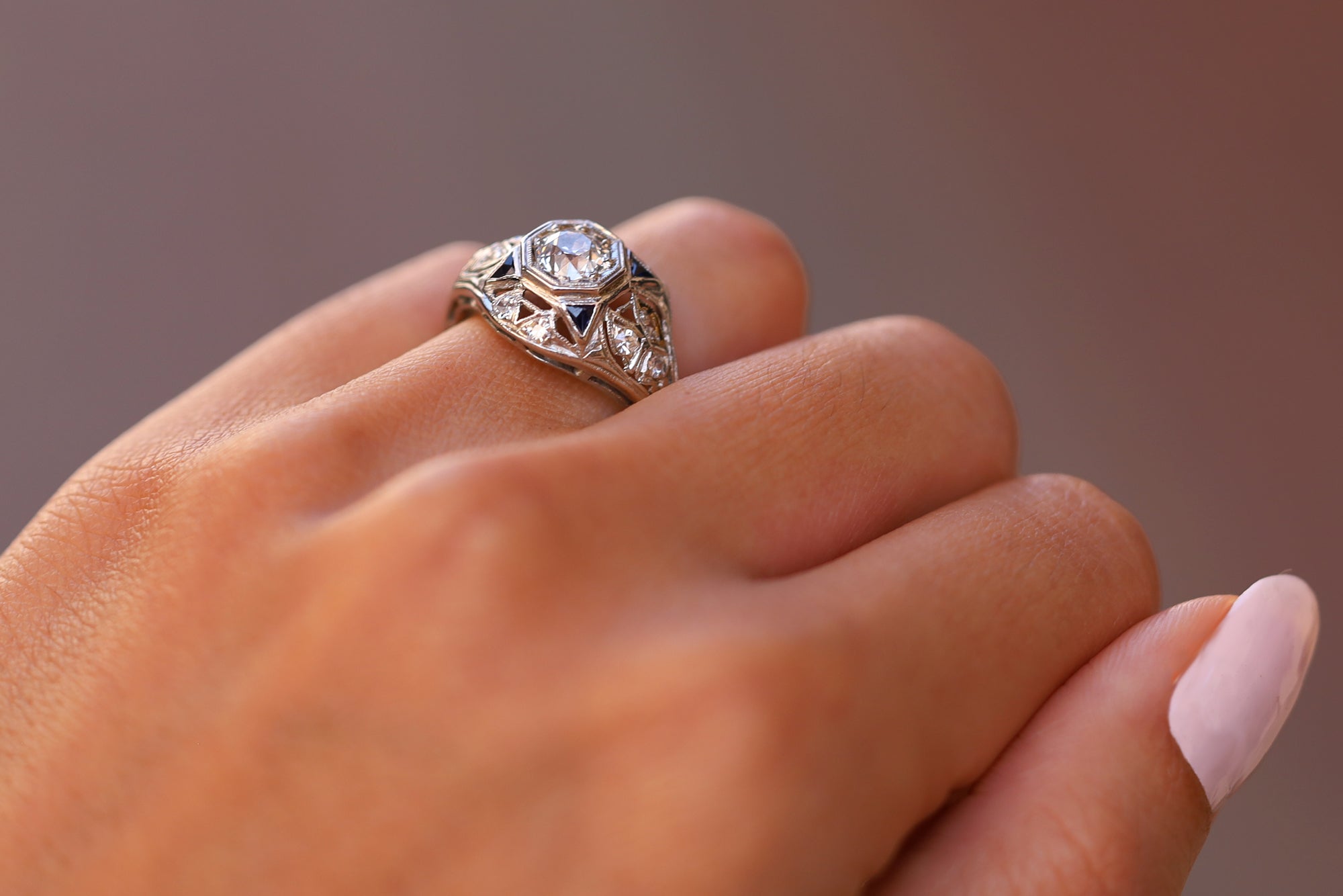 Vintage Art Deco Filigree European Cut Diamond Dome Engagement Ring