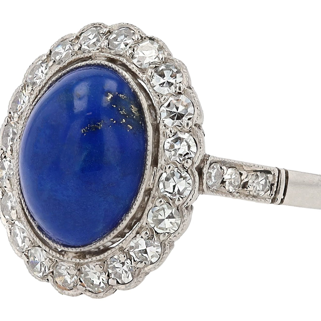 Vintage Art Deco Style Lapis Lazuli Diamond Platinum Gemstone Engagement Ring