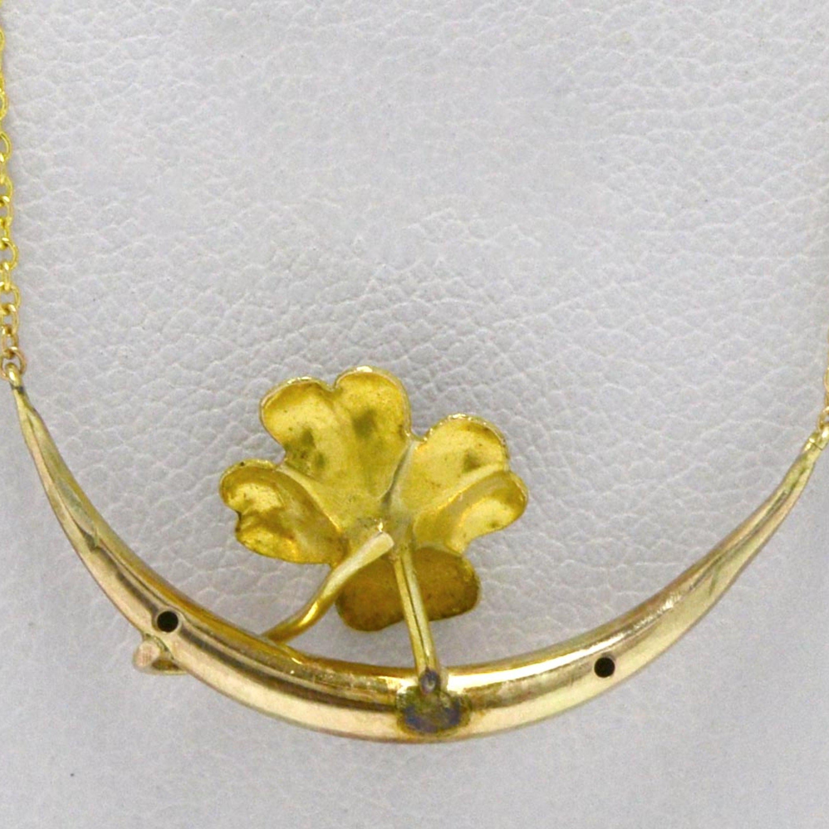 Vintage Art Nouveau Crescent Moon Flower Necklace