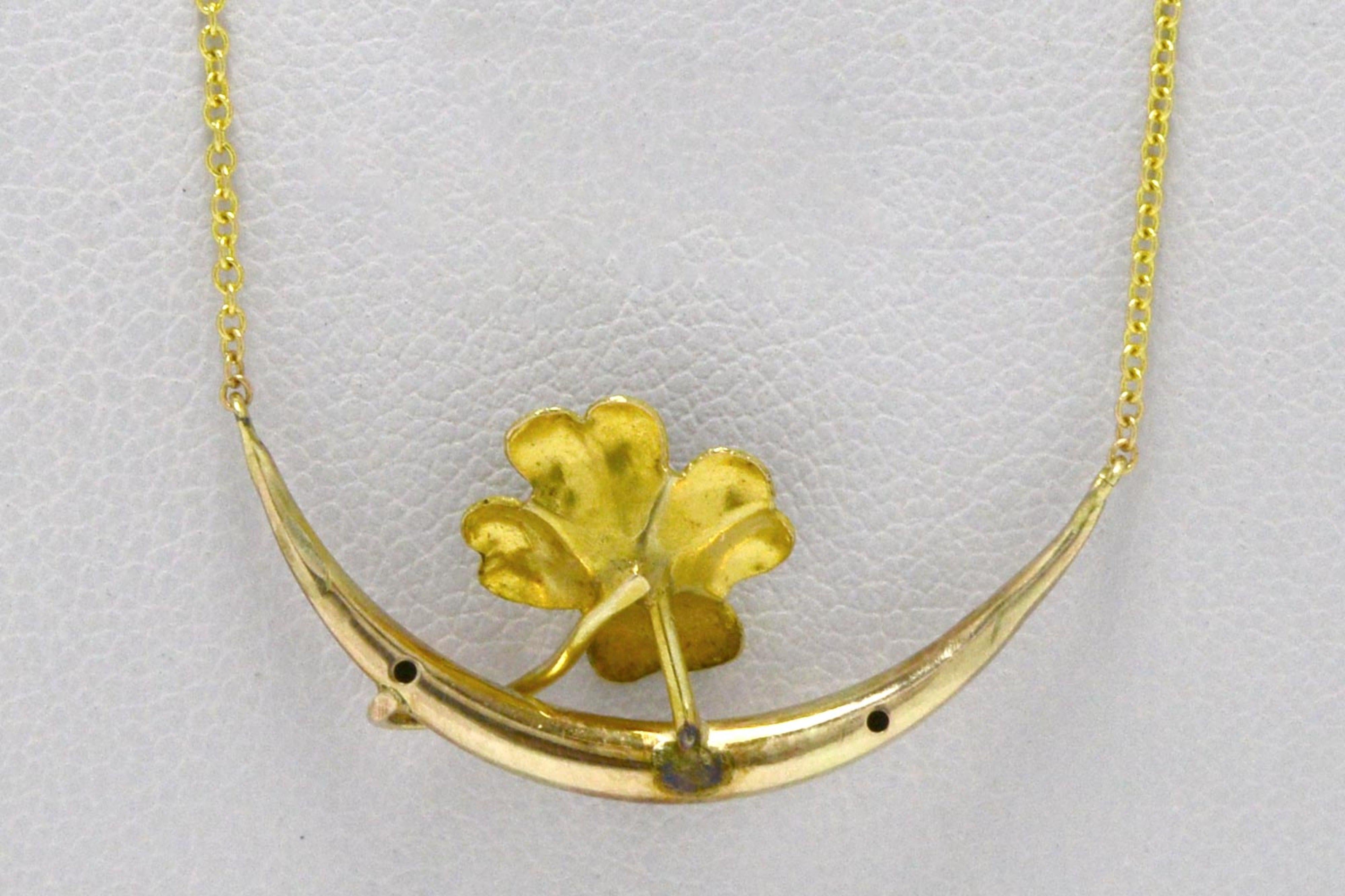 Vintage Art Nouveau Crescent Moon Flower Necklace