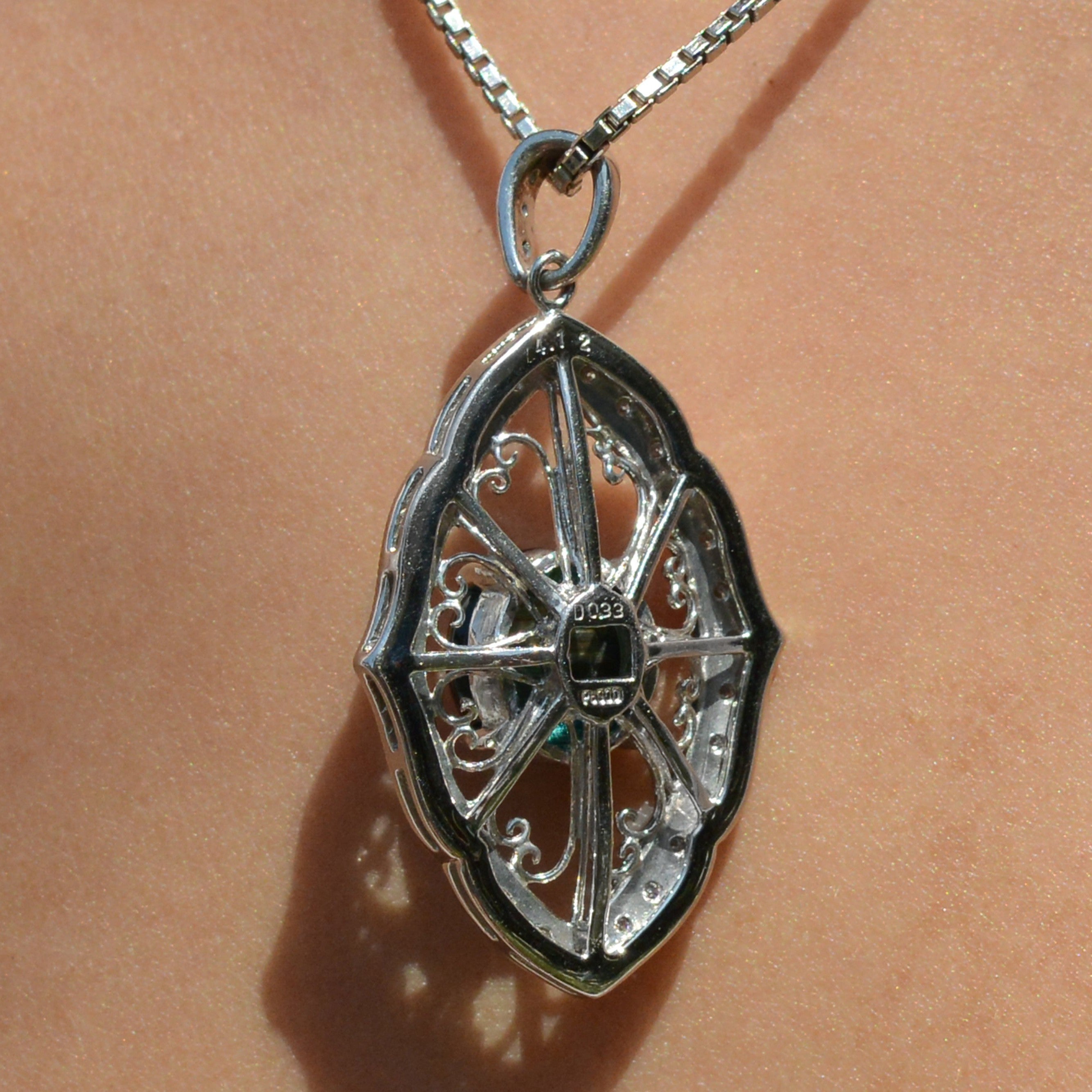 Vintage Art Nouveau Inspired Cats Eye Tourmaline Pendant Necklace