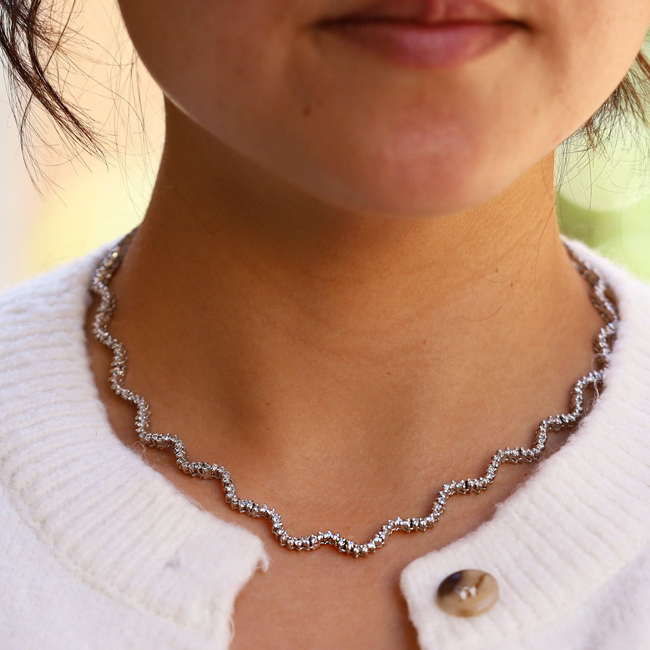 Vintage Classic Wavy 2.50 Carat Diamond Tennis Necklace
