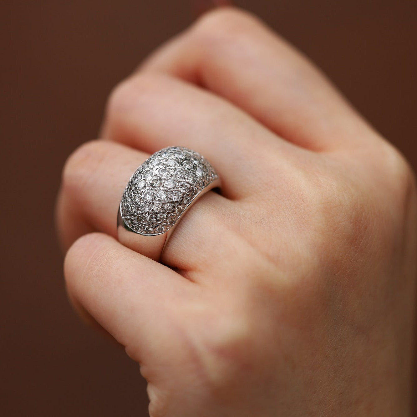 Vintage Contemporary 1.50 Carats Pavé Diamond 14k Dome Ring