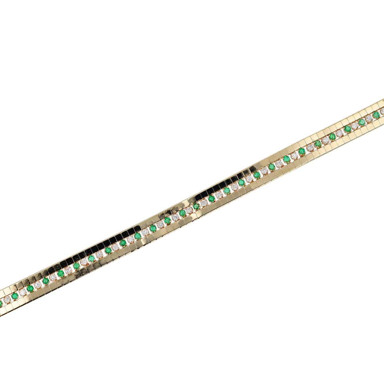 Vintage Diamond and Emerald 14K Yellow Gold Tennis Bracelet