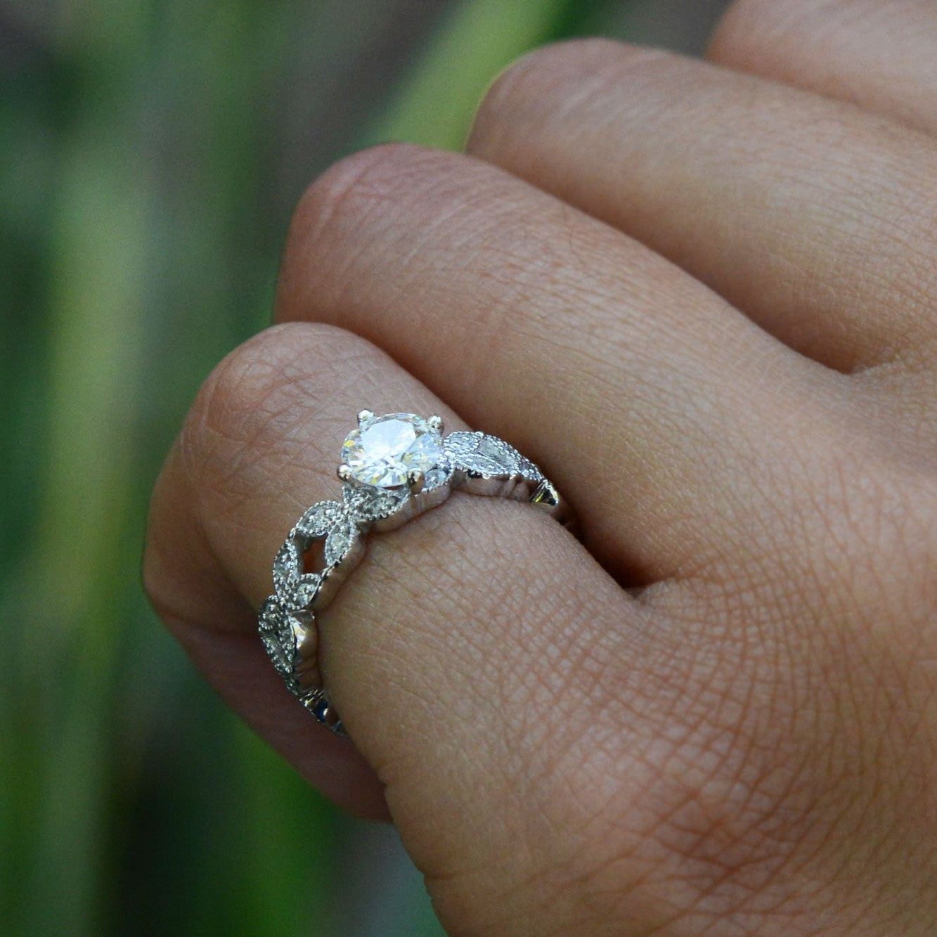 Vintage EGL Certified G SI1 0.63ct Round Diamond Trellis Engagement Ring