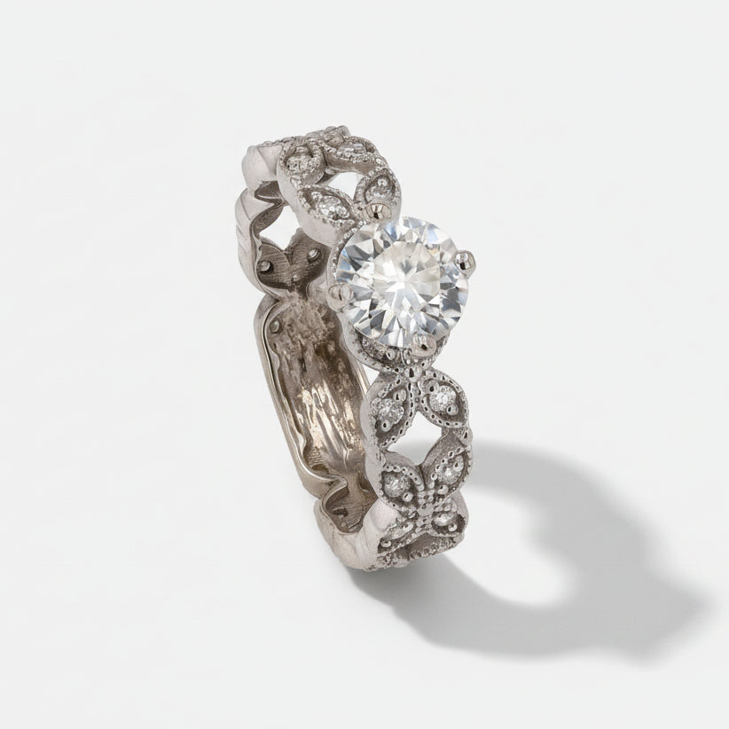 Vintage EGL Certified G SI1 0.63ct Round Diamond Trellis Engagement Ring