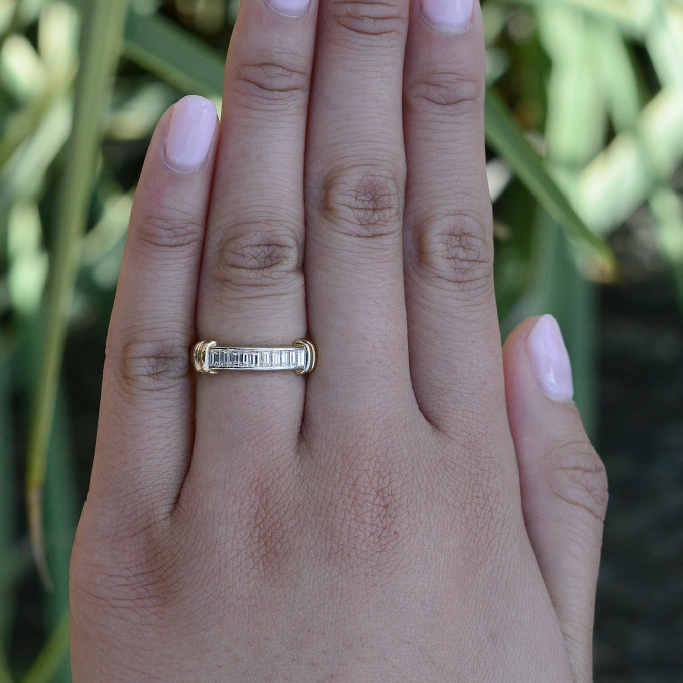 Vintage Emerald Cut Diamond 2 Tone Wedding Band