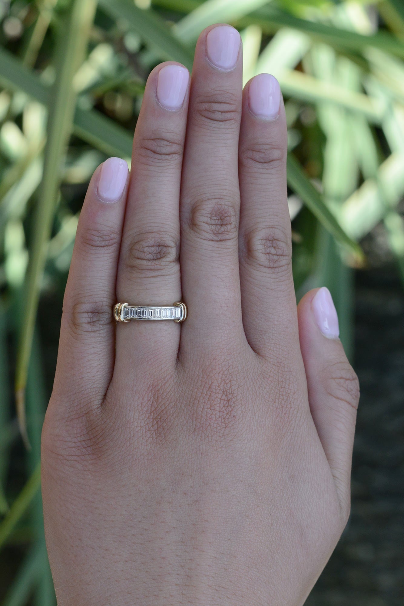 Vintage Emerald Cut Diamond 2 Tone Wedding Band