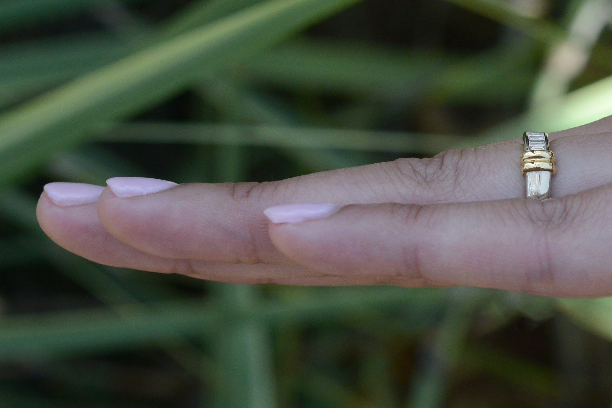 Vintage Emerald Cut Diamond 2 Tone Wedding Band