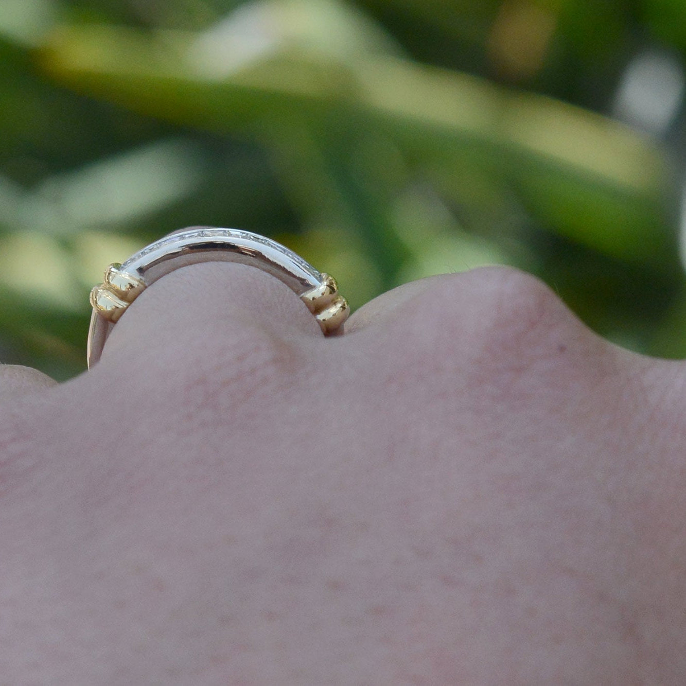 Vintage Emerald Cut Diamond 2 Tone Wedding Band