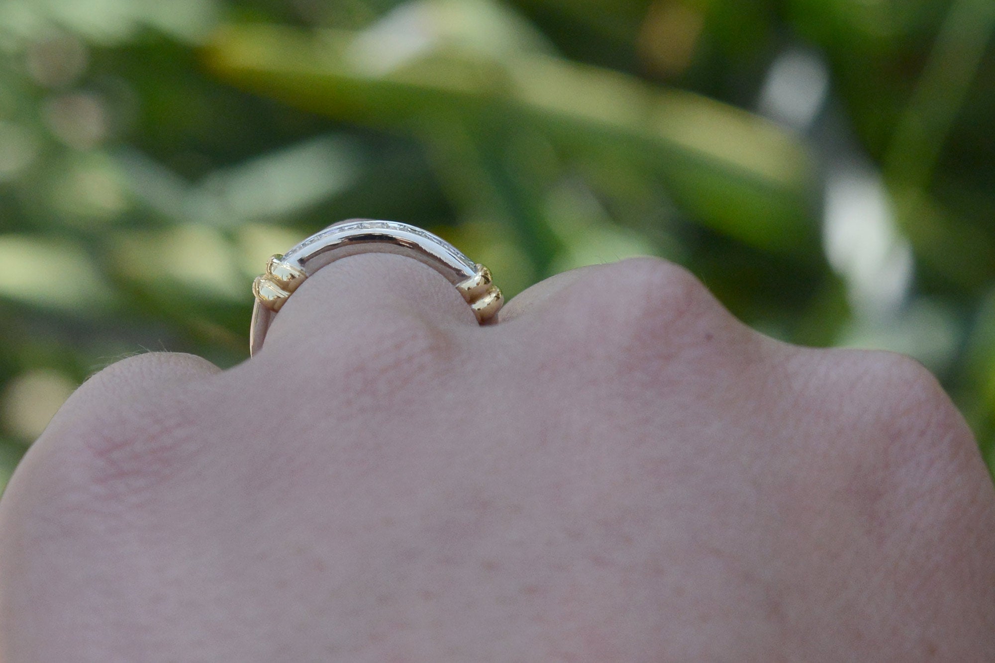 Vintage Emerald Cut Diamond 2 Tone Wedding Band