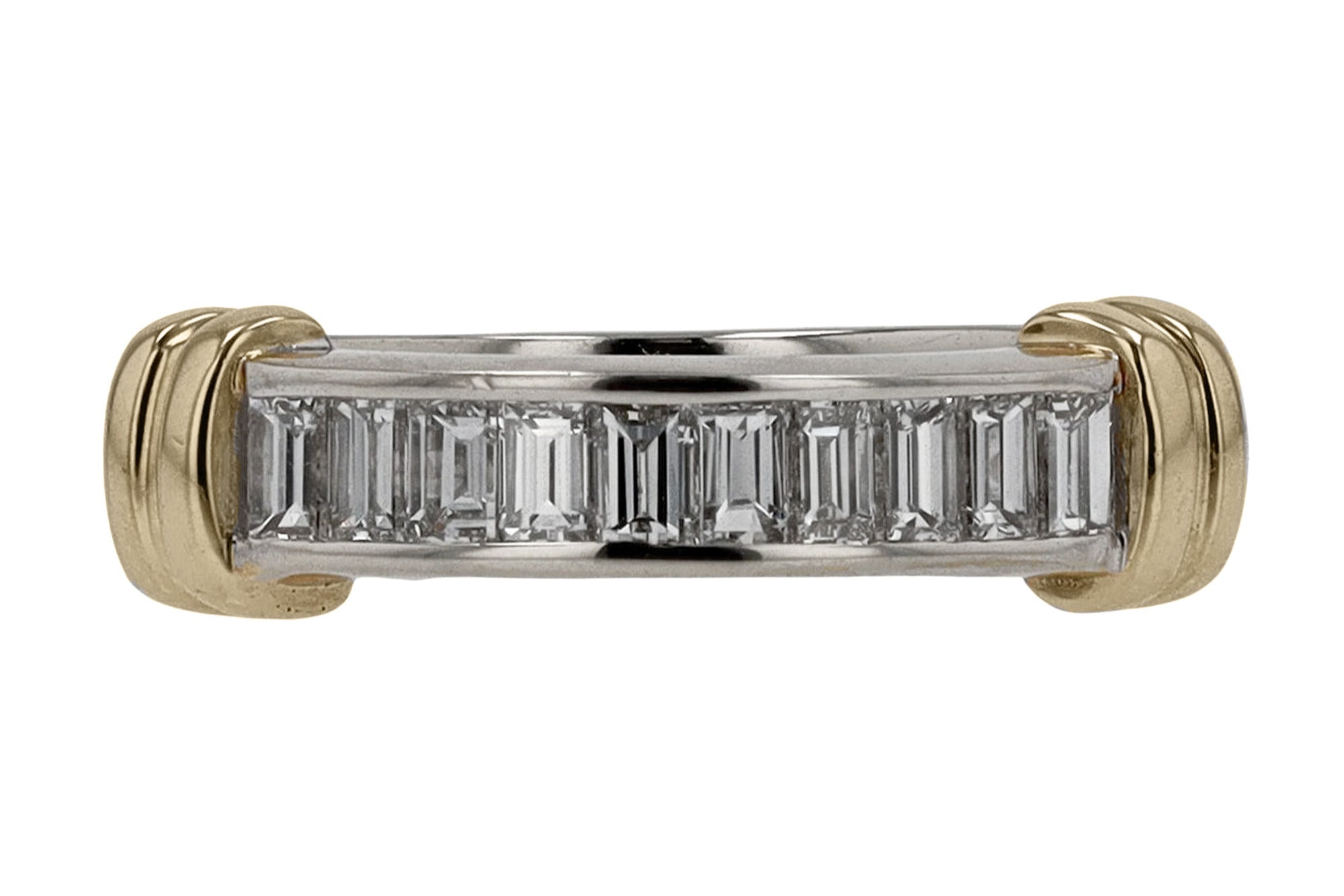 Vintage Emerald Cut Diamond 2 Tone Wedding Band